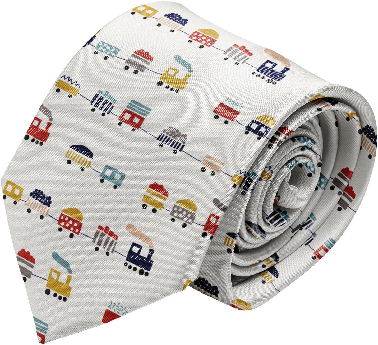 Novelty Necktie for Men (Cute Color Trains Pattern) Fun Conversational Silky Tie, Neck Tie for Party, Events, Unique and Original
