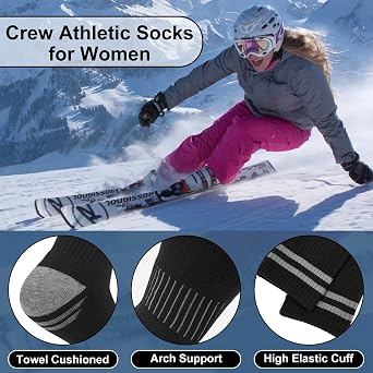 YSense 6 Pairs Crew Athletic Socks for Women, Hiking Running Cushioned Womens Compression Calf Socks for Gym Workout Sports
