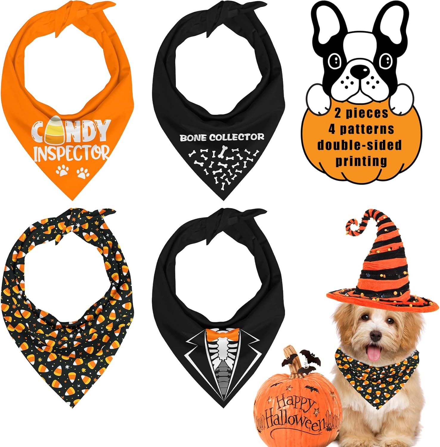 Halloween Dog Bandana 2 PCS Bandana Bibs Black Bone