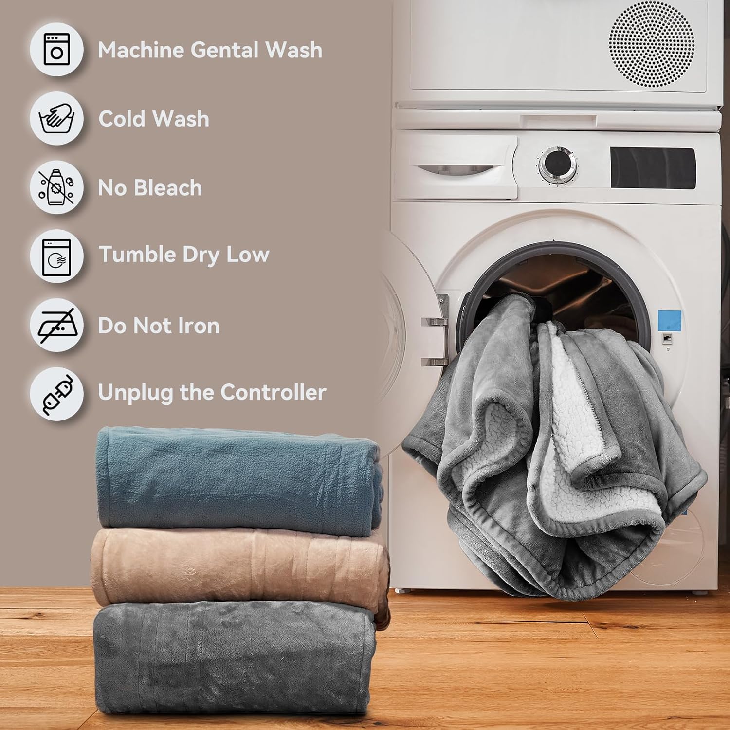 Heated Blanket King Size Dual Control 100"x 90" Flannel & Sherpa Electric Blanket King with 10 Heating Levels,12 Hours Auto Shut-Off,Machine Washable (Gray) - Image 5