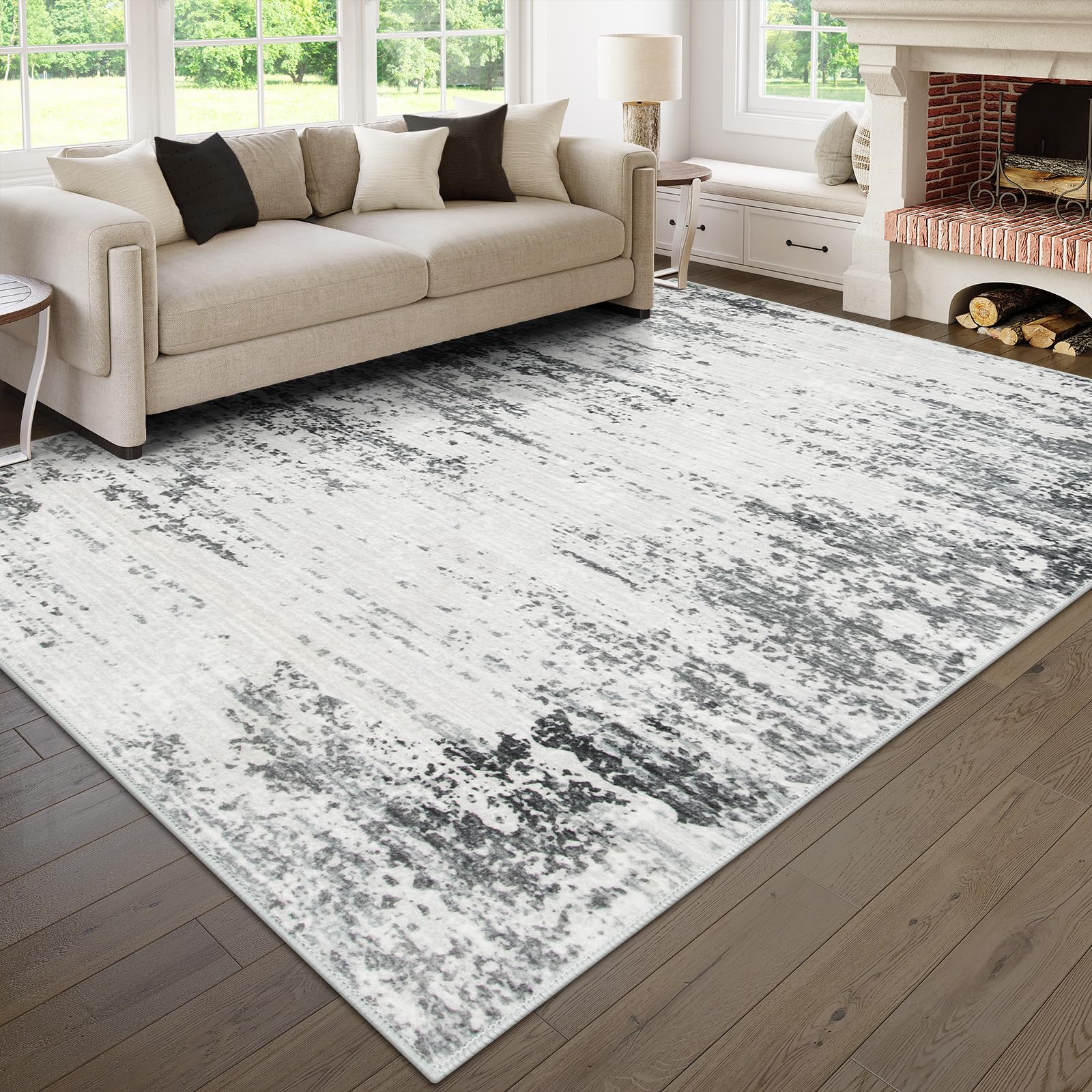 Lahome Modern Abstract Living Room Rug 8x10 Rugs, Washable Accent Area Rugs for Bedroom Non-Slip Non-Shedding, Soft Large Carpet for Under Dining Table Home Office Decor, Grey