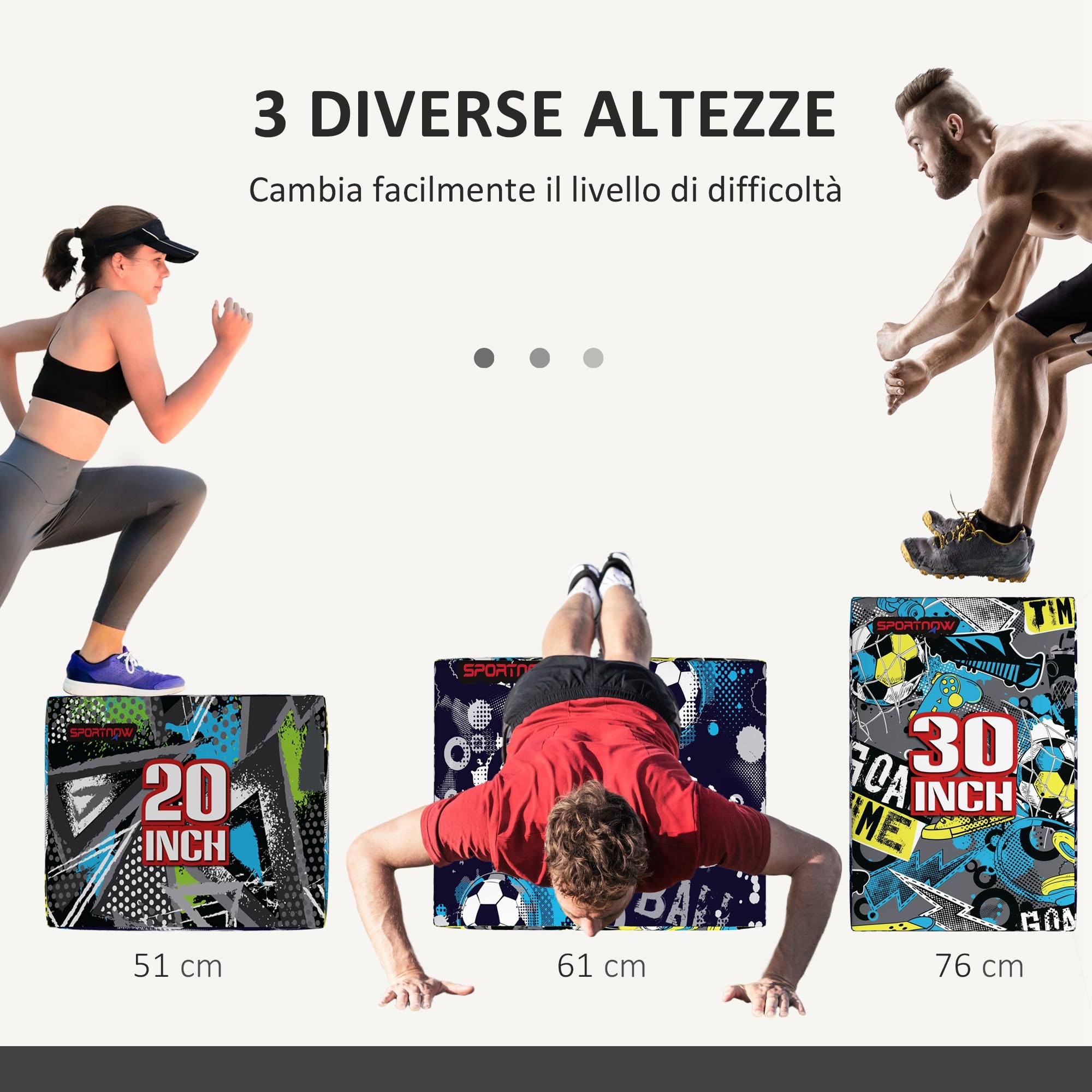 SPORTNOW 3 in 1 Plyo Box, Piattaforma Pliometrica per Allenamento Salti