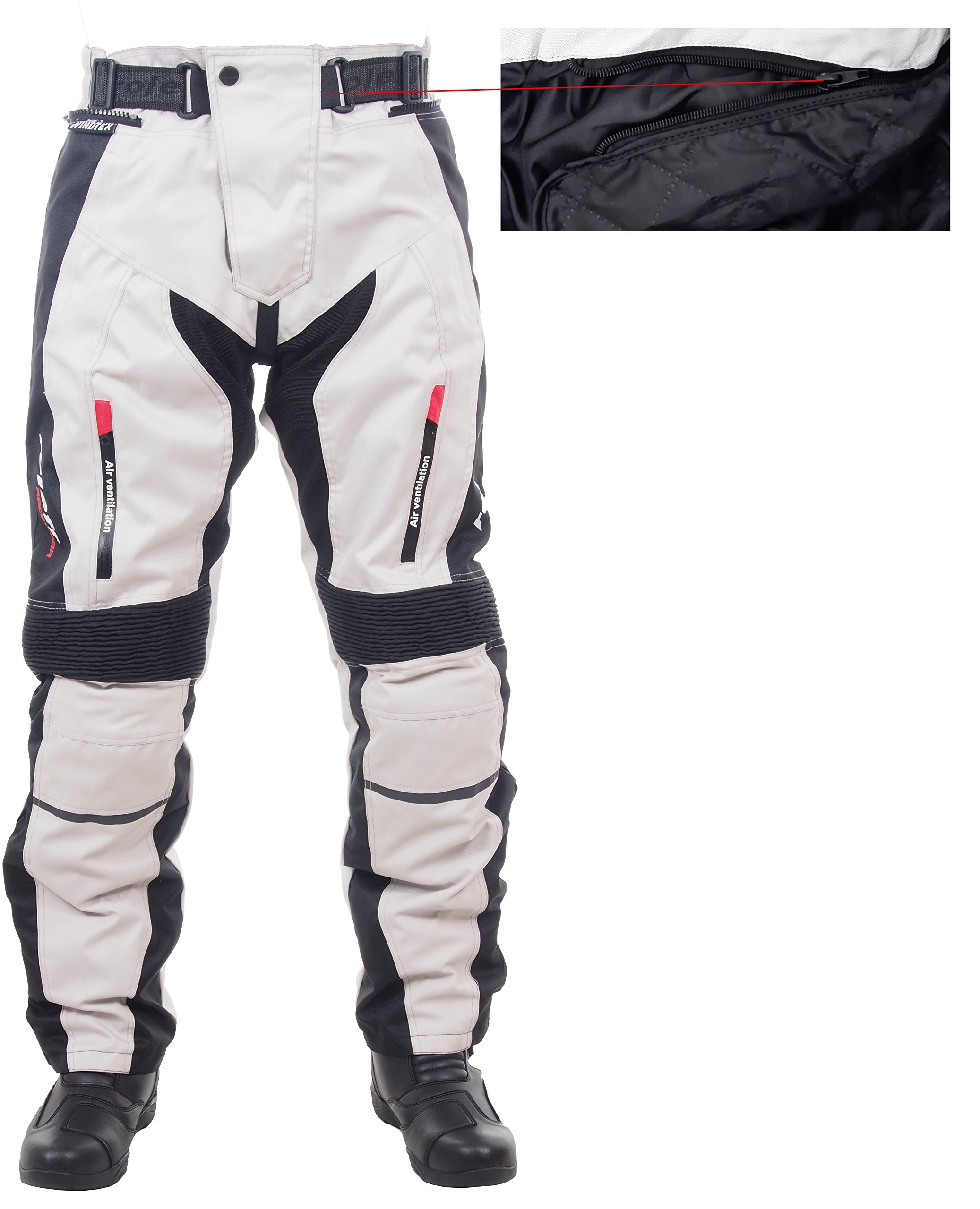 Roleff Helle Motorradhose für Sommer und Winter | XS-7XL | in Schwarz, Grau mit Protektoren, Belüftungssystem und herausnehmbarem Thermofutter für Motorradfahrer, Herren, Unisex