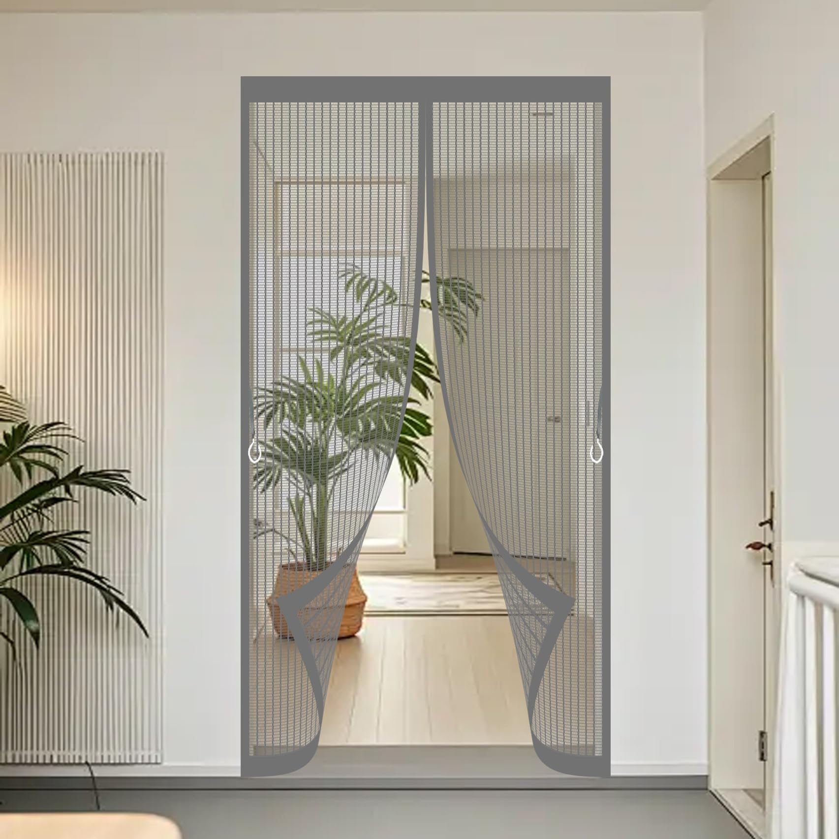 Magnetic Screen Door 135 x 230 cm Powerful Magnets, No Drill Installation, Automatically Closes, for Keeping Out Flies & Bug Insect Protection Door for Patio Doors Balcony, Grey