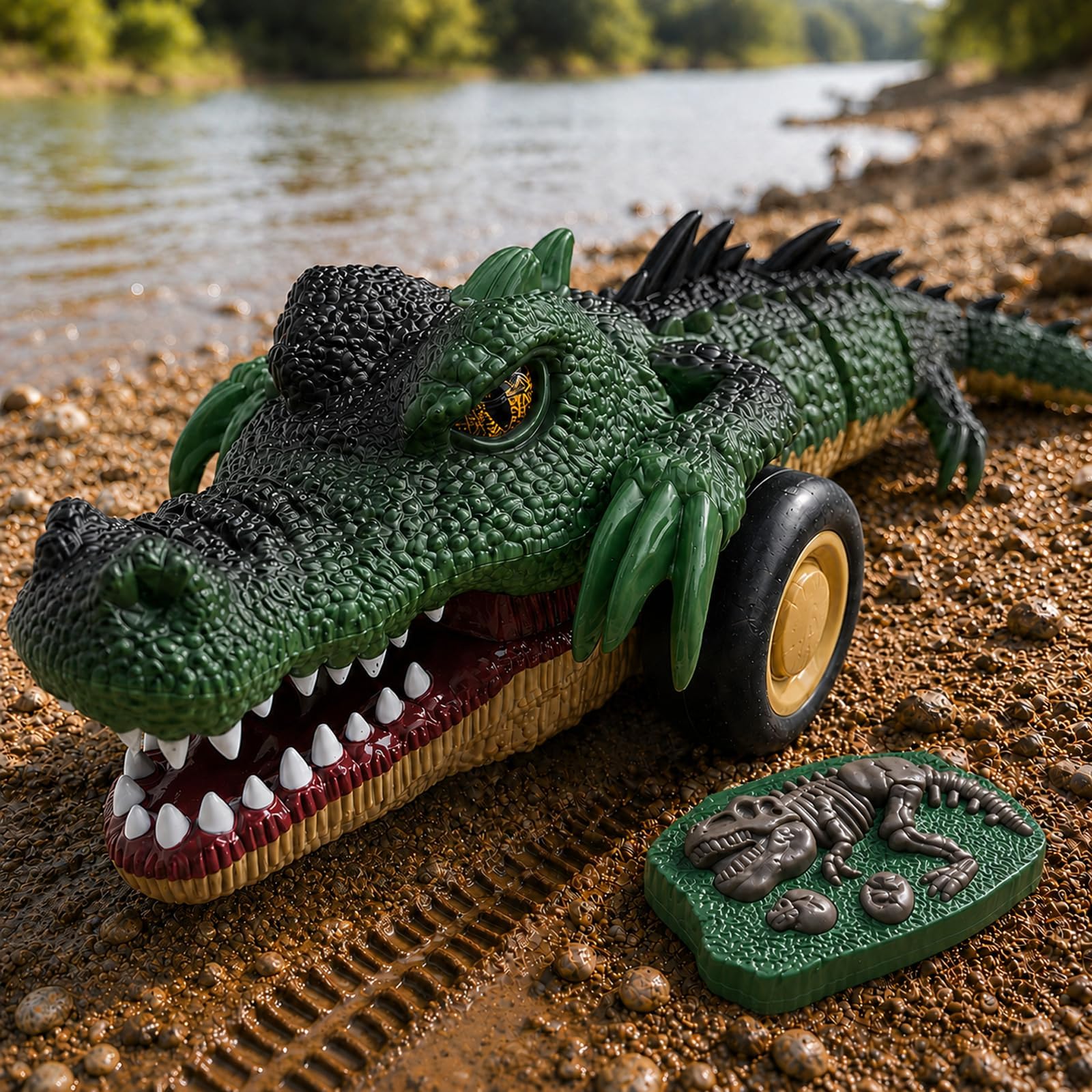 JeeMoien Remote Control Crocodile Toy for Kids Ages 6+, RC Crocodile Car Boys Toys, 2.4GHz RC Animal Vehicle, Birthday for Boys 6-12 with Lights & Sounds, Green
