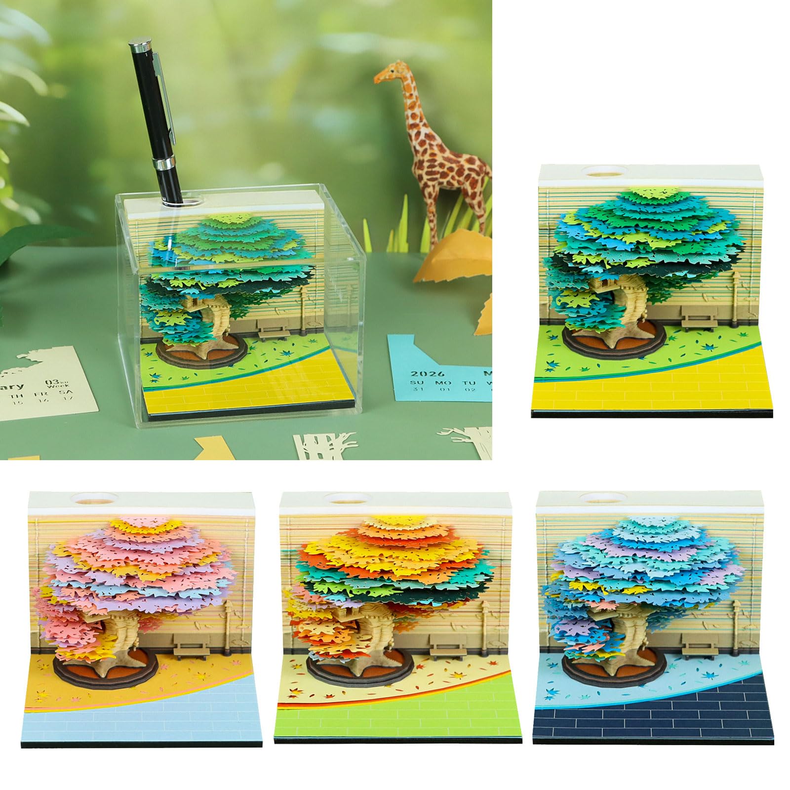 Twenty Six - Planificador de escultura de papel creativo con temática de selva de primavera, bloc de planificación semanal y materiales de escritura decorativos, seis planificadores semanales