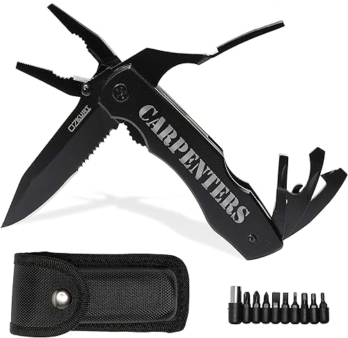 Cuchillo multiherramienta personalizado con nombre grabado en 20 fuentes, cuchillo de alicates multiherramienta 9 en 1 con alicates, juego de