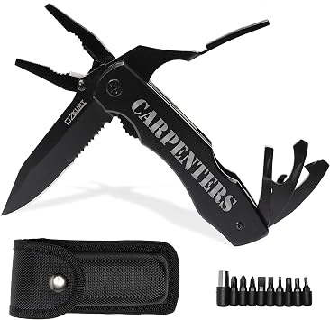 Personalized Multitool Knife w/Engraved Name in 20 Fonts, 9 In 1 Multi Tool Plier Knife with Pliers, Screwdriver Set & Belt Case, Camping & Fishing Gifts for Him, Christmas Gifts for Men