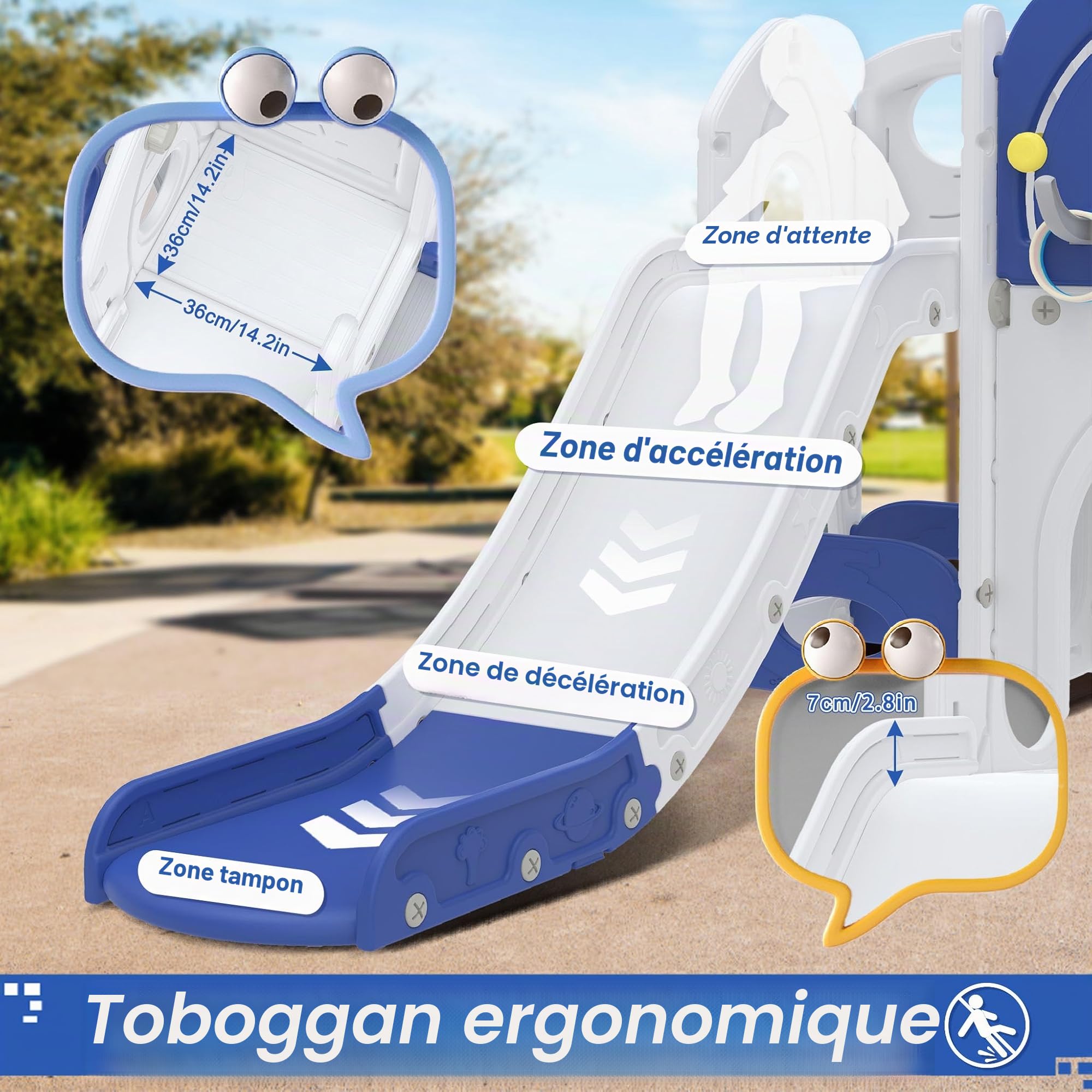 Froadp Toboggan 9 en 1 pour enfants à partir de 1 an, pour l'intérieur et l'extérieur, toboggan autoportant, en polyéthylène haute densité et polypropylène, avec balançoire, échelle d'escalade, tunnel