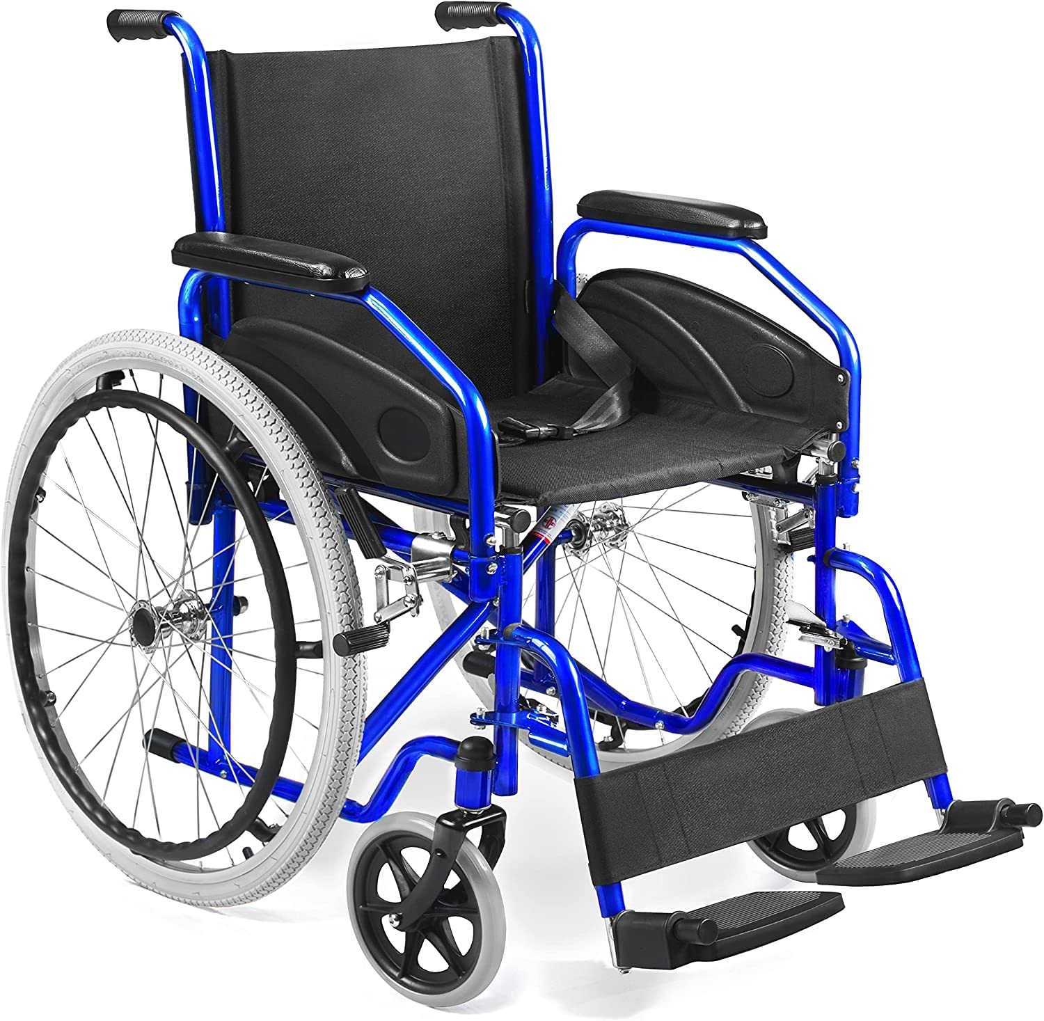 Silla de ruedas autopropulsada ligera para discapacitados y personas mayores | Reposabrazos y reposapiés desmontables |Cinturón de seguridad | Garantía de 24 meses Negro