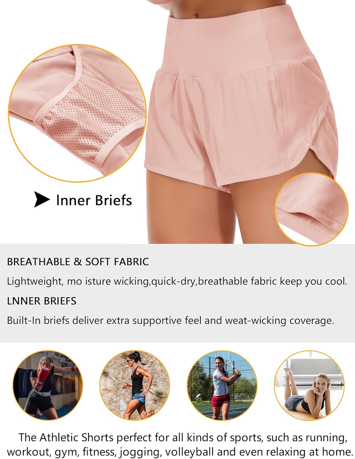 Origiwish Women's High Waisted Running Shorts with Liner Quick Dry Athletic Workout Shorts Zipper Pockets - Image 6