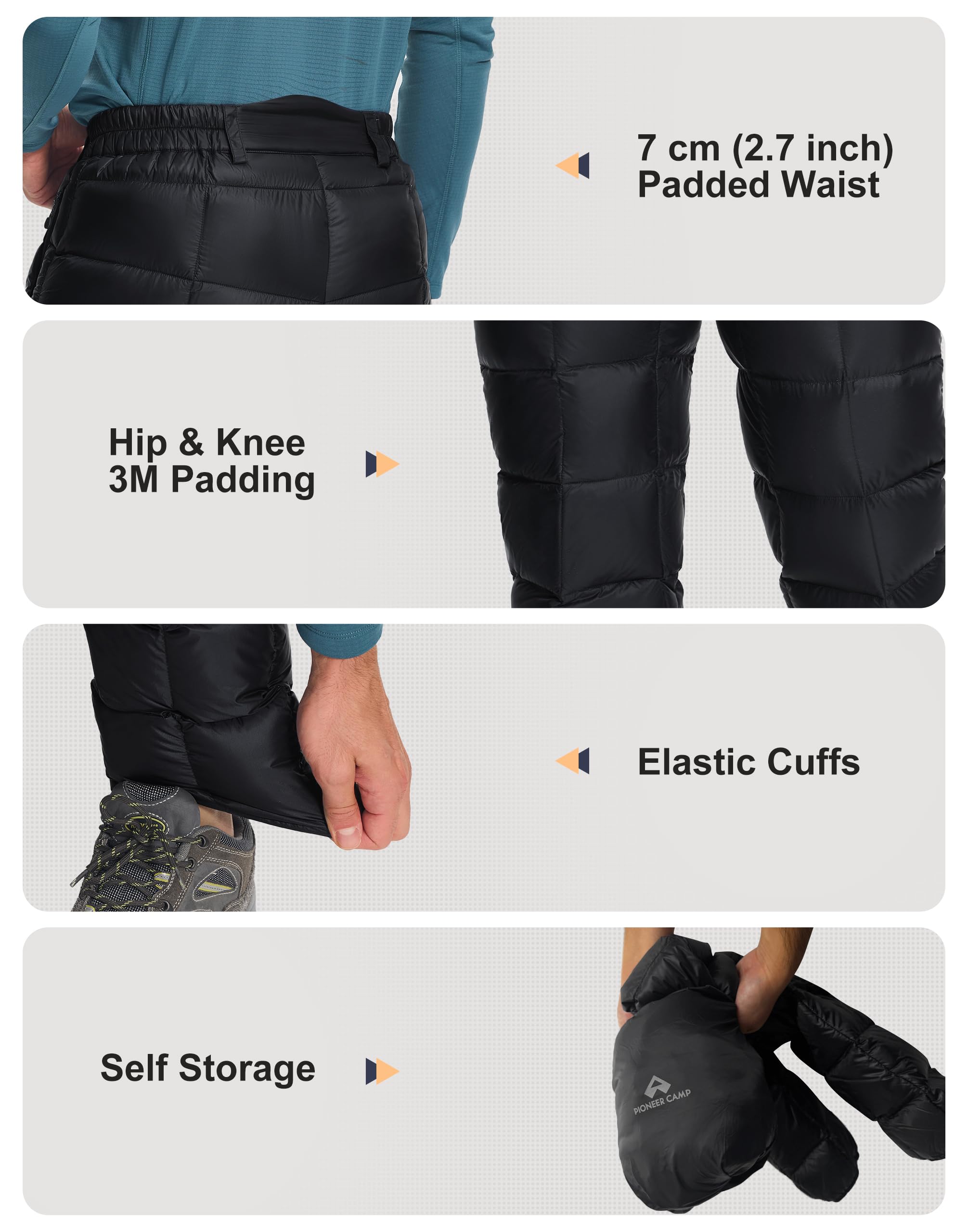 Pioneer Camp 650-Fill Down Puffy Pants Uomo Leggero Packable Isolato TEFLON Antivento Termico Viaggio Arrampicata Campeggio