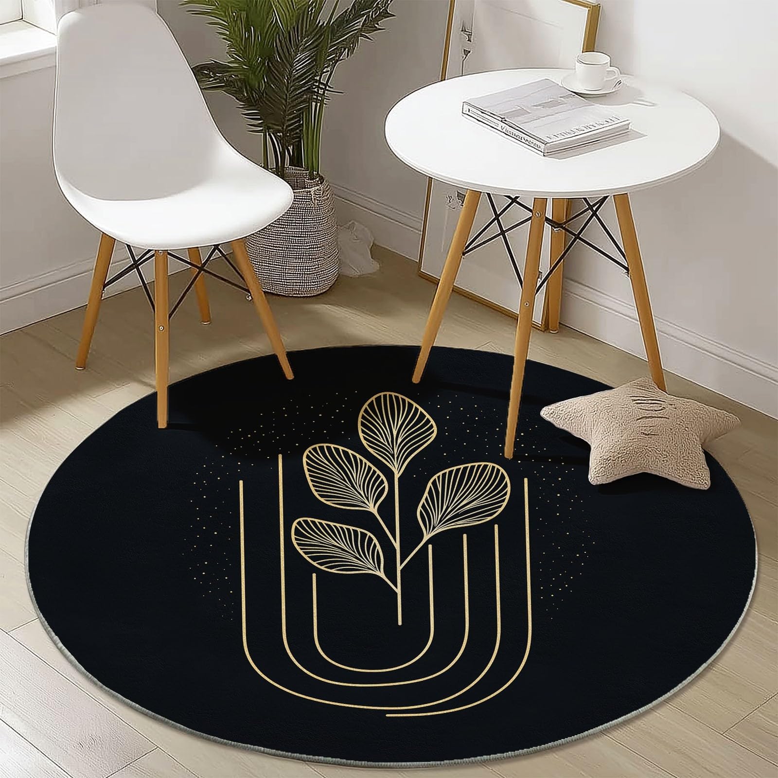 Tappeto rotondo da 120 cm, tappeto moderno antiscivolo, in flanella per interni, lavabile, morbido, per cameretta dei bambini, stanza dei giochi, camera da letto, 120 cm, motivo geometrico astratto