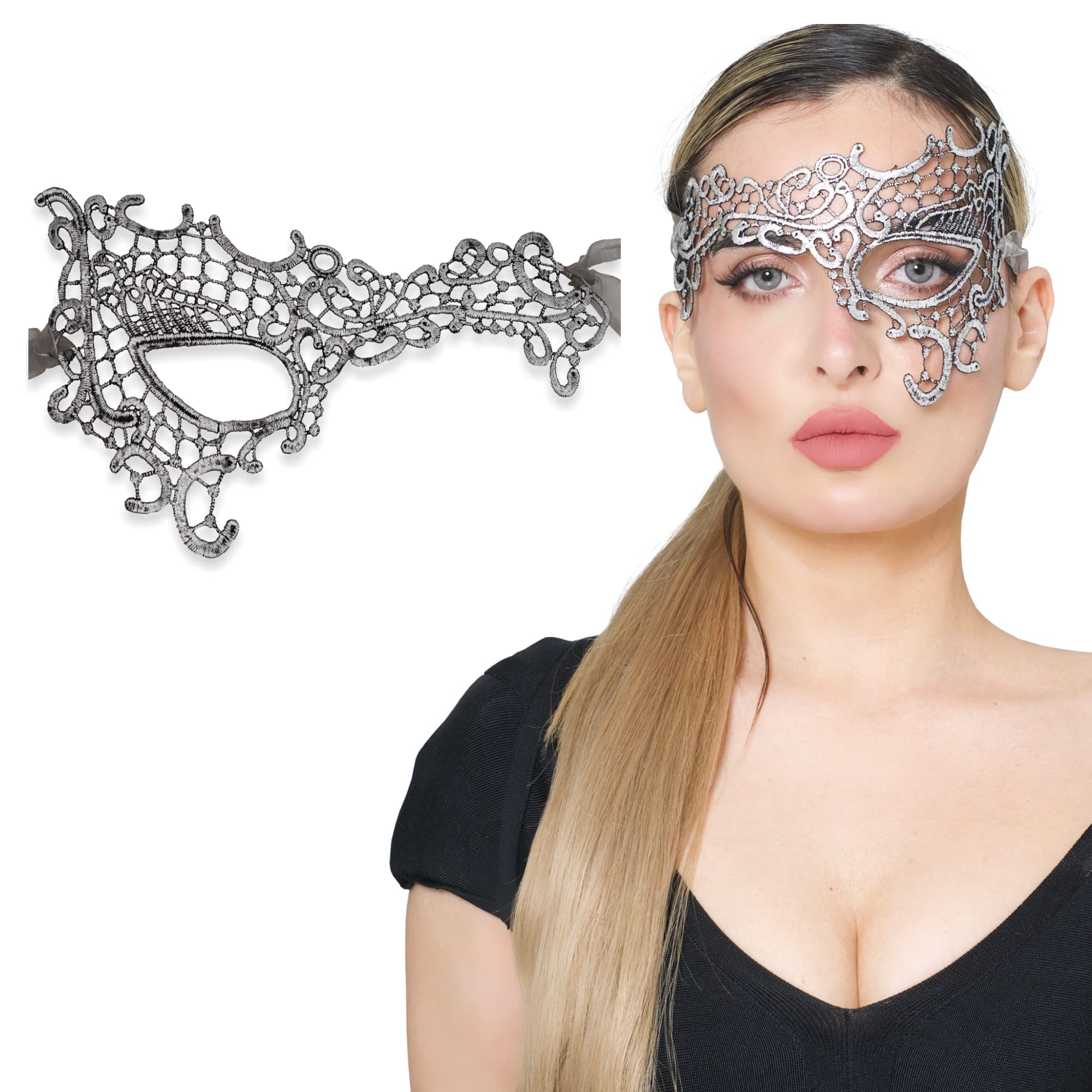 Masquerade Mask For Women Lace Masquerade Masks for Masquerade Party, Phantom Silver, One Size
