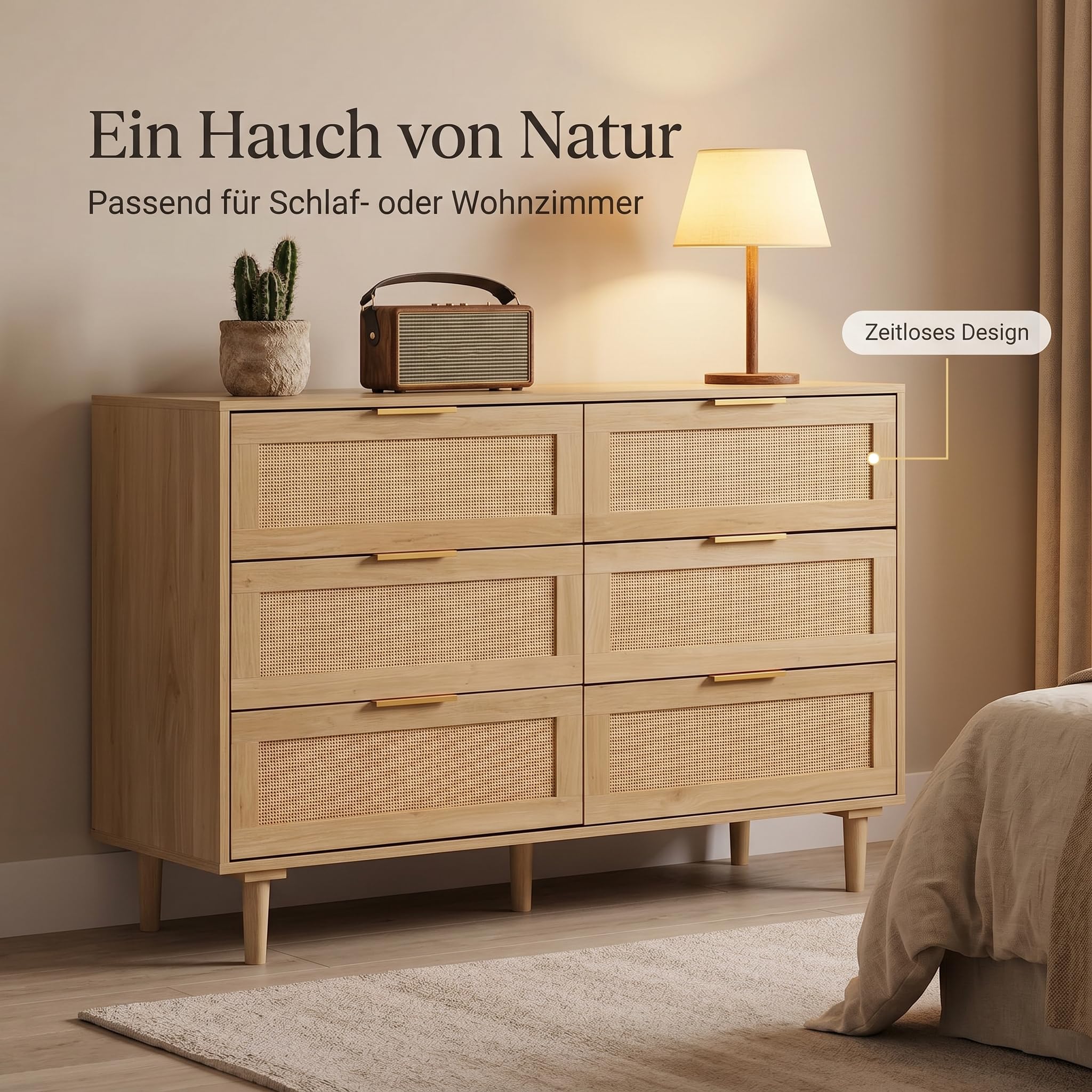 GRAVFORCE Rattan Kommode mit 6 Schubladen Sideboard mit Großer Kapazität