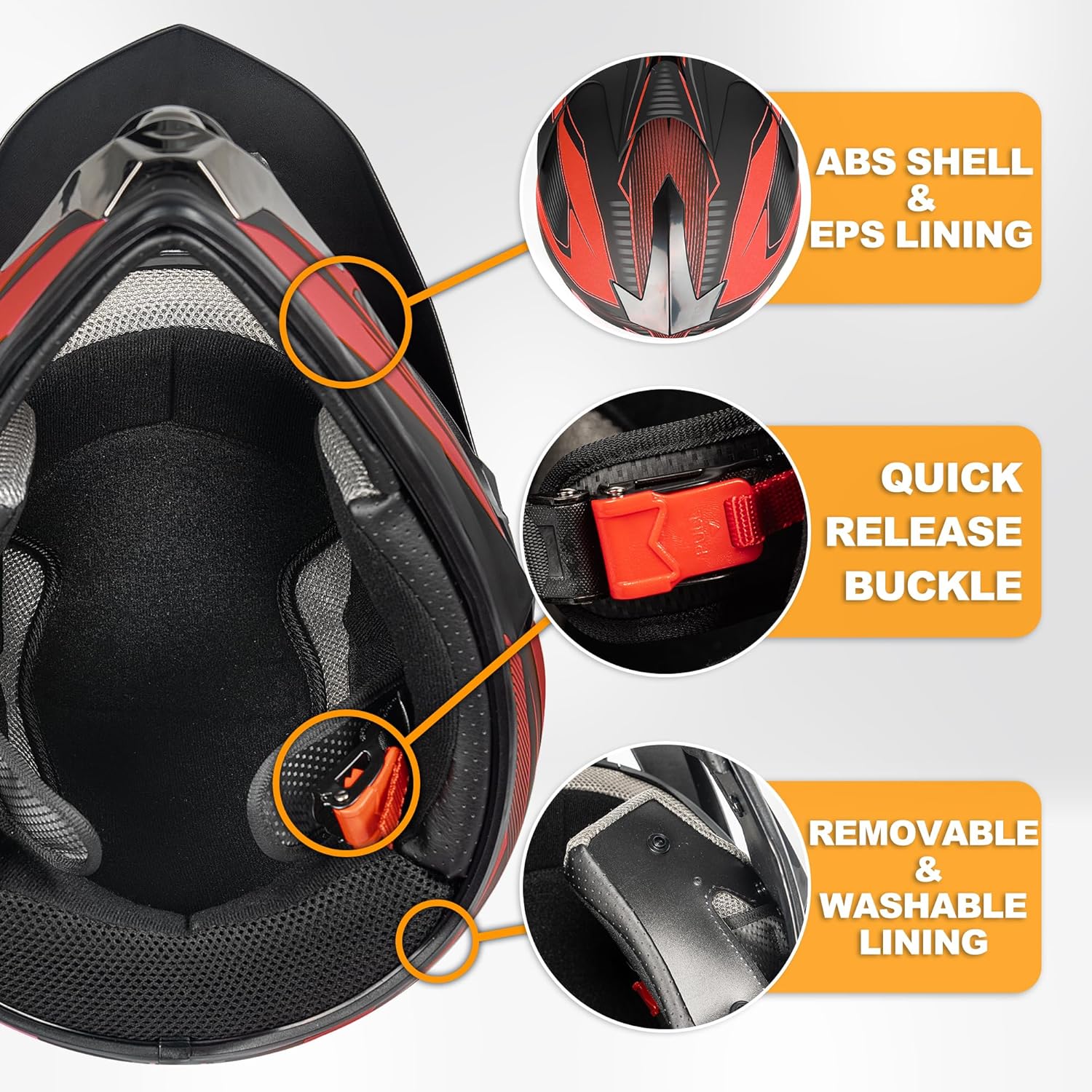 Youth Dirt Bike Helmet Quick Release Buckle - Dirt Bike Helmets for Kids 8-14, Youth ATV Helmet (Gloves Goggles Mask) 4Pcs Set - DOT Approved