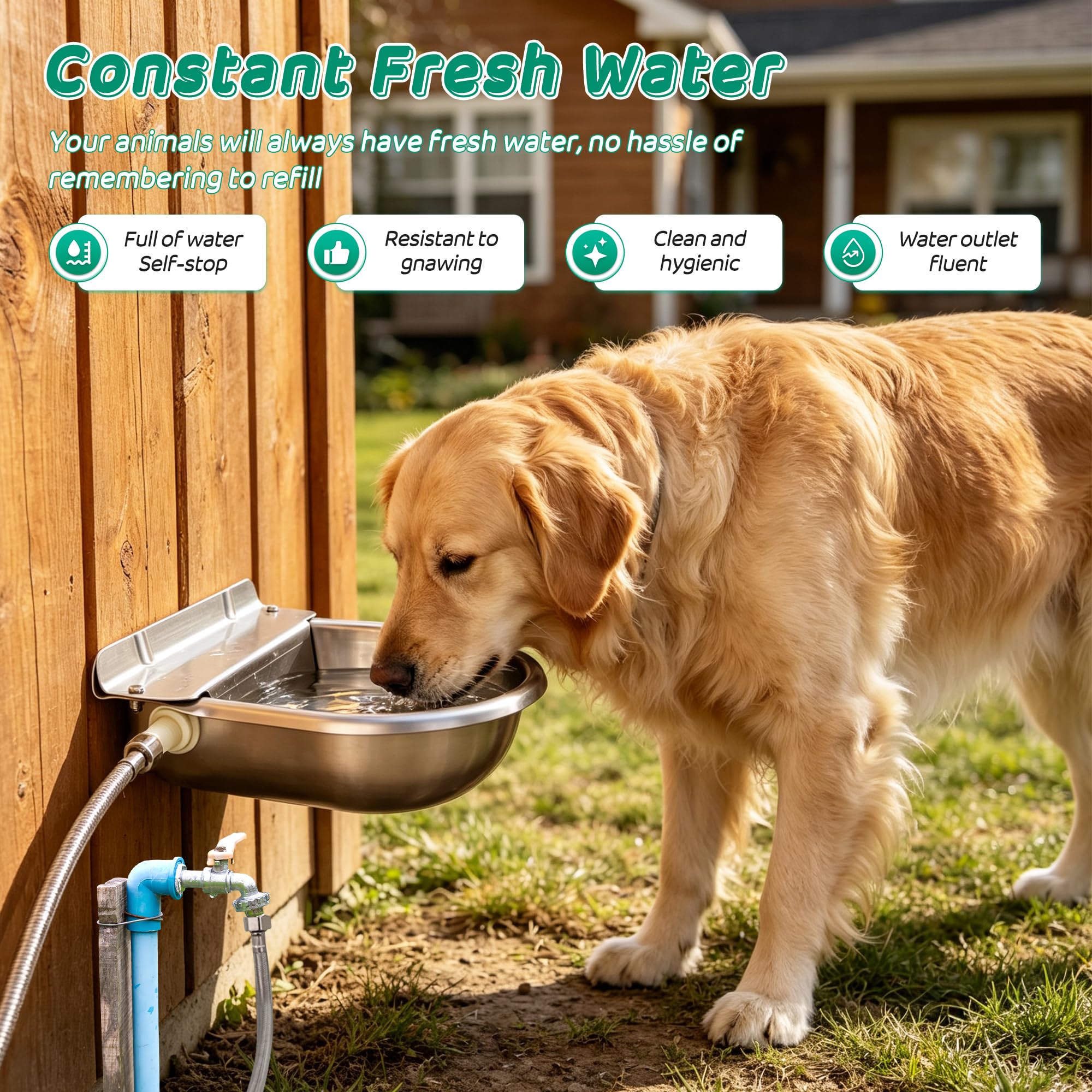 Tazón automático para caballos, dispensador de agua de ganado de granja de acero inoxidable mejorado con agujero de drenaje y válvula flotante para caballo, perro, pollo, cabra, cerdo (A)