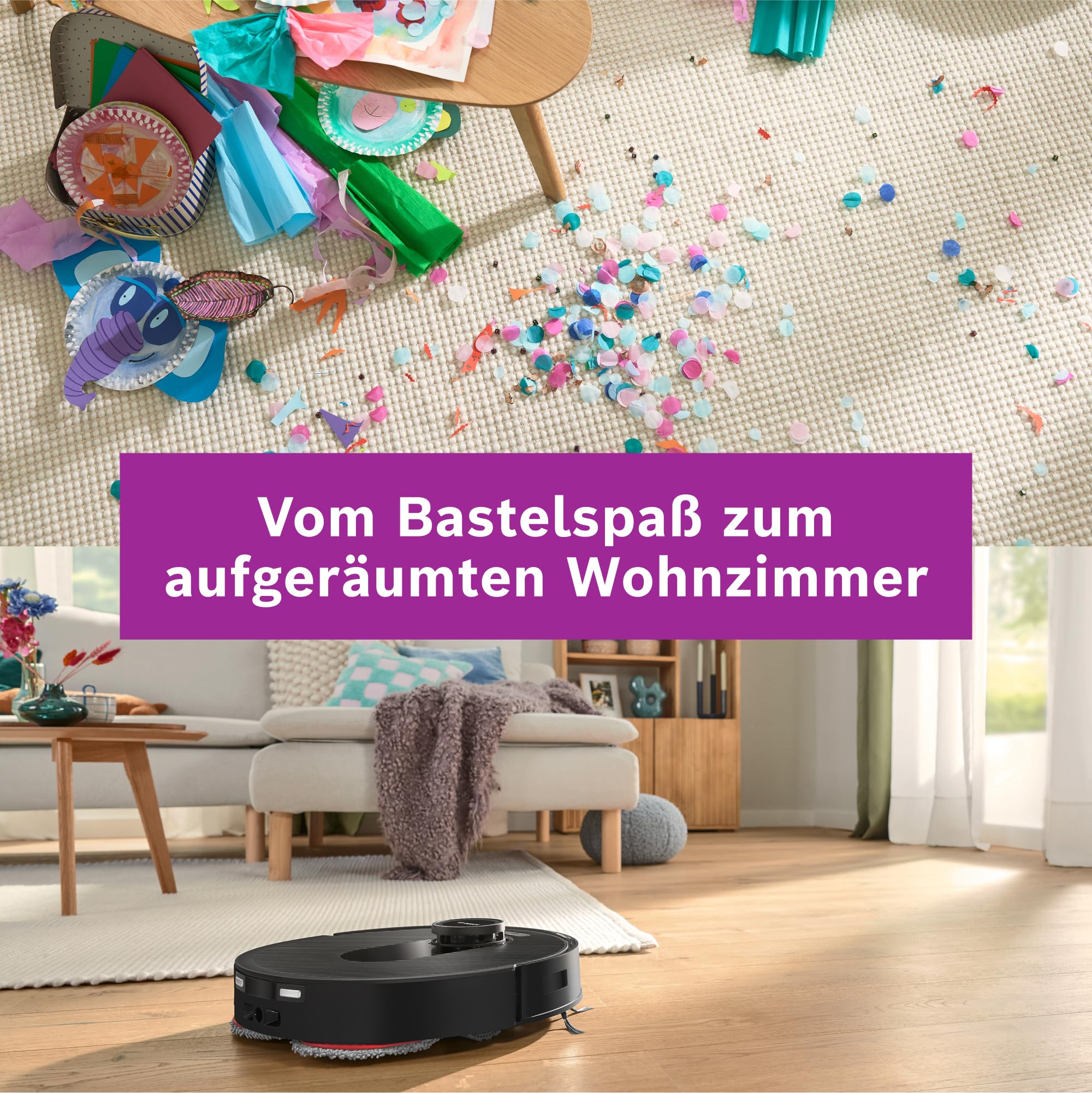 Bosch Spotless Max BCRDW3B Saugroboter mit Wischfunktion, 11.000 Pa Saugkraft, rotierende Wischpads, Nass-Trocken-Servicestation, Selbstreinigung, Smart Vision Navigation, Steuerung per App, schwarz