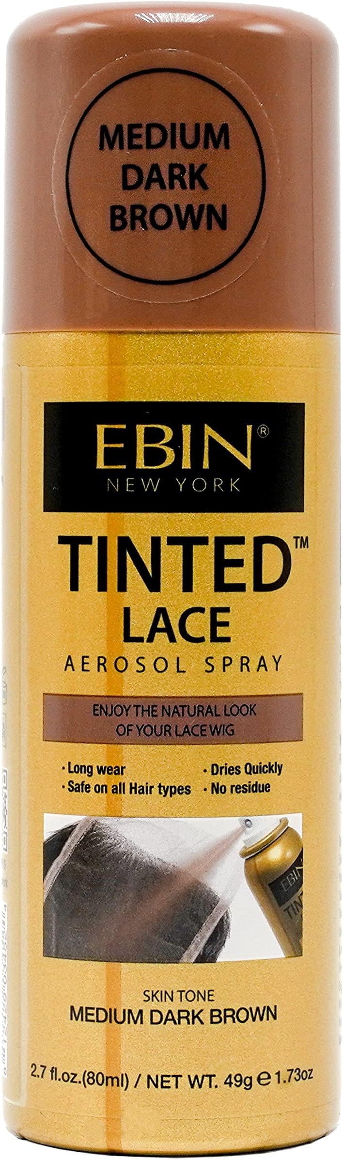 EBIN NEW YORK Tinted Lace Spray Medium Dark Brown | Water Resistant & High Pigment Lace Tint for Wig | Even Spray, No Residue & Natural Finish | 2.7 Fl Oz