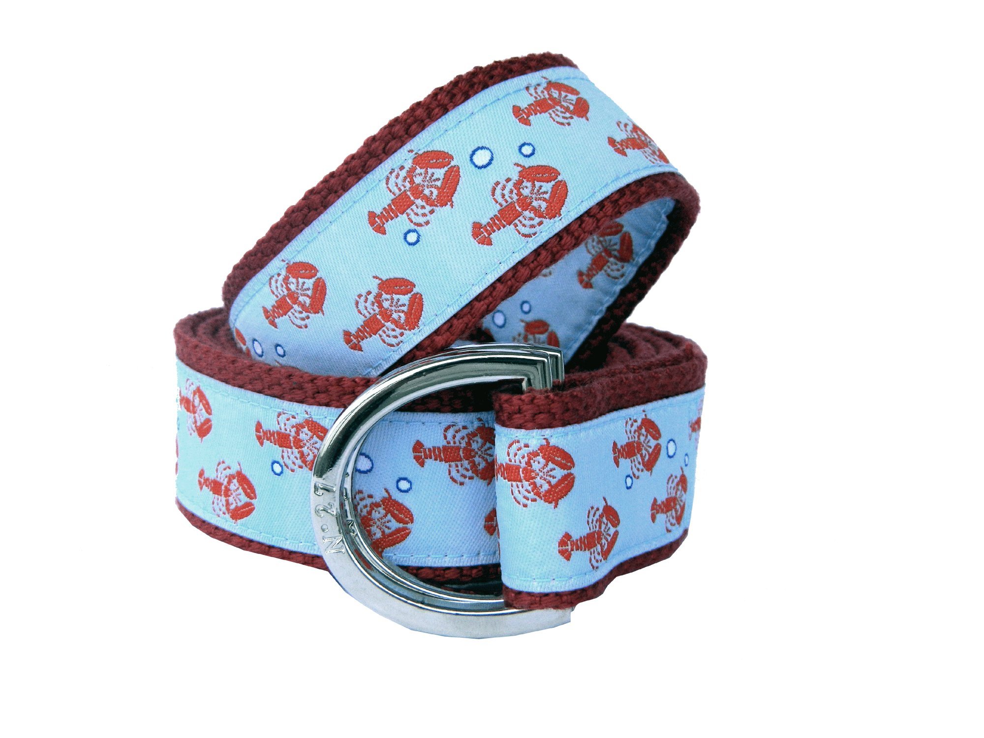 No27 Big Boy Lobster Nautical Belt, Canvas Belt, Medium Lobster Trails on Red Webbing