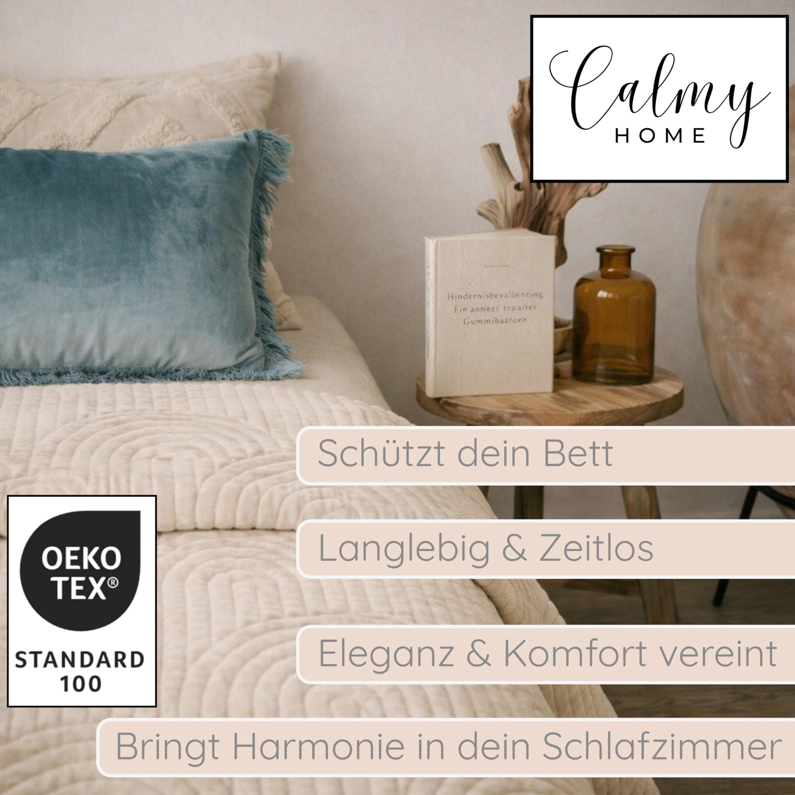 Tagesdecke 240x260 Bettüberwurf Tagesdecken - Boho Style Samt Decke Bett Überwurf Bedspread Sofaüberwurf Sofa Steppdecke Überwurfdecke Überdecke, Creme