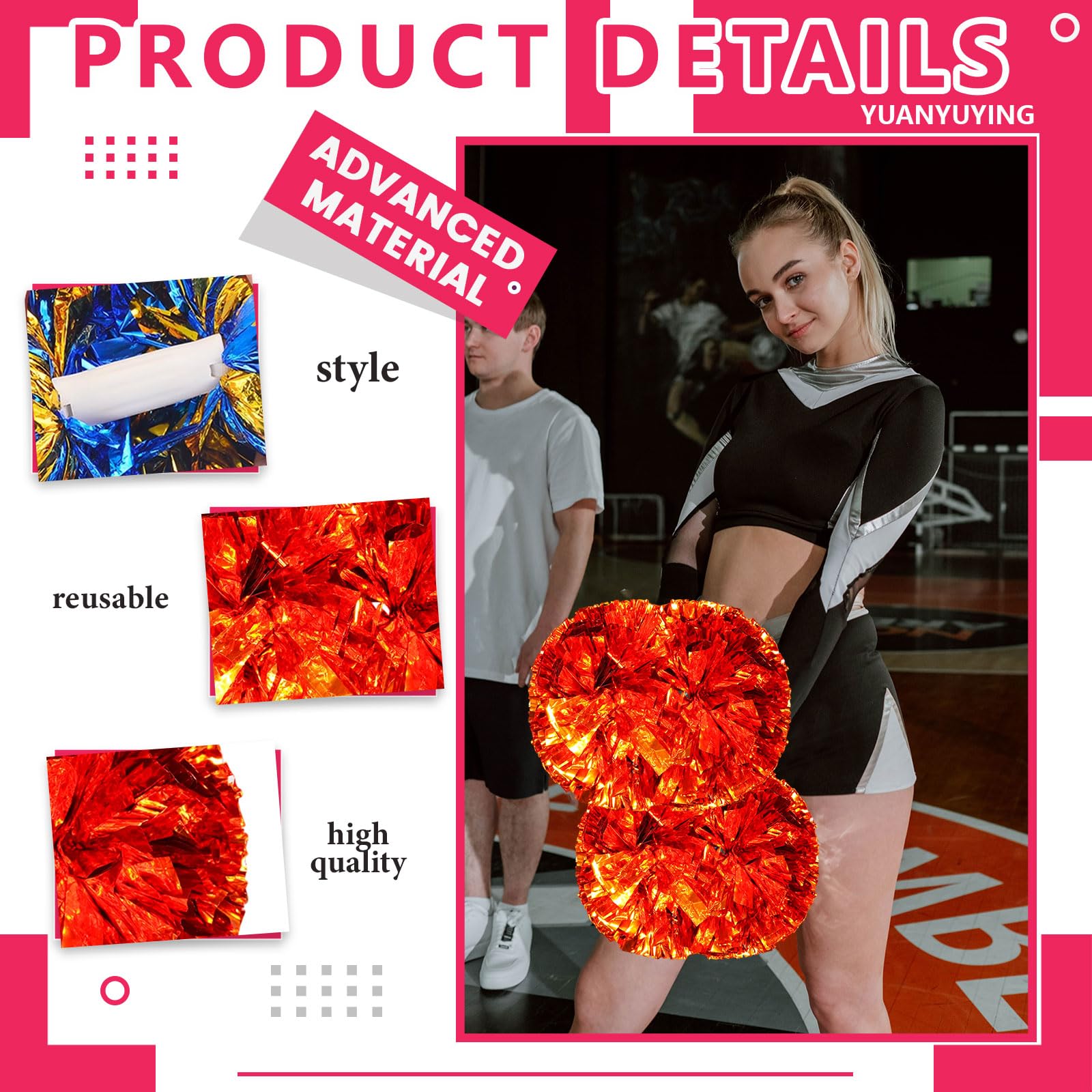 Pompony Cheer z uchwytem, ręczne pompony drużynowe cheerleaderek, do drużyny sportowej, gier duchowych, na imprezę taneczną, dla dorosłych, 10 szt. (brązowe)