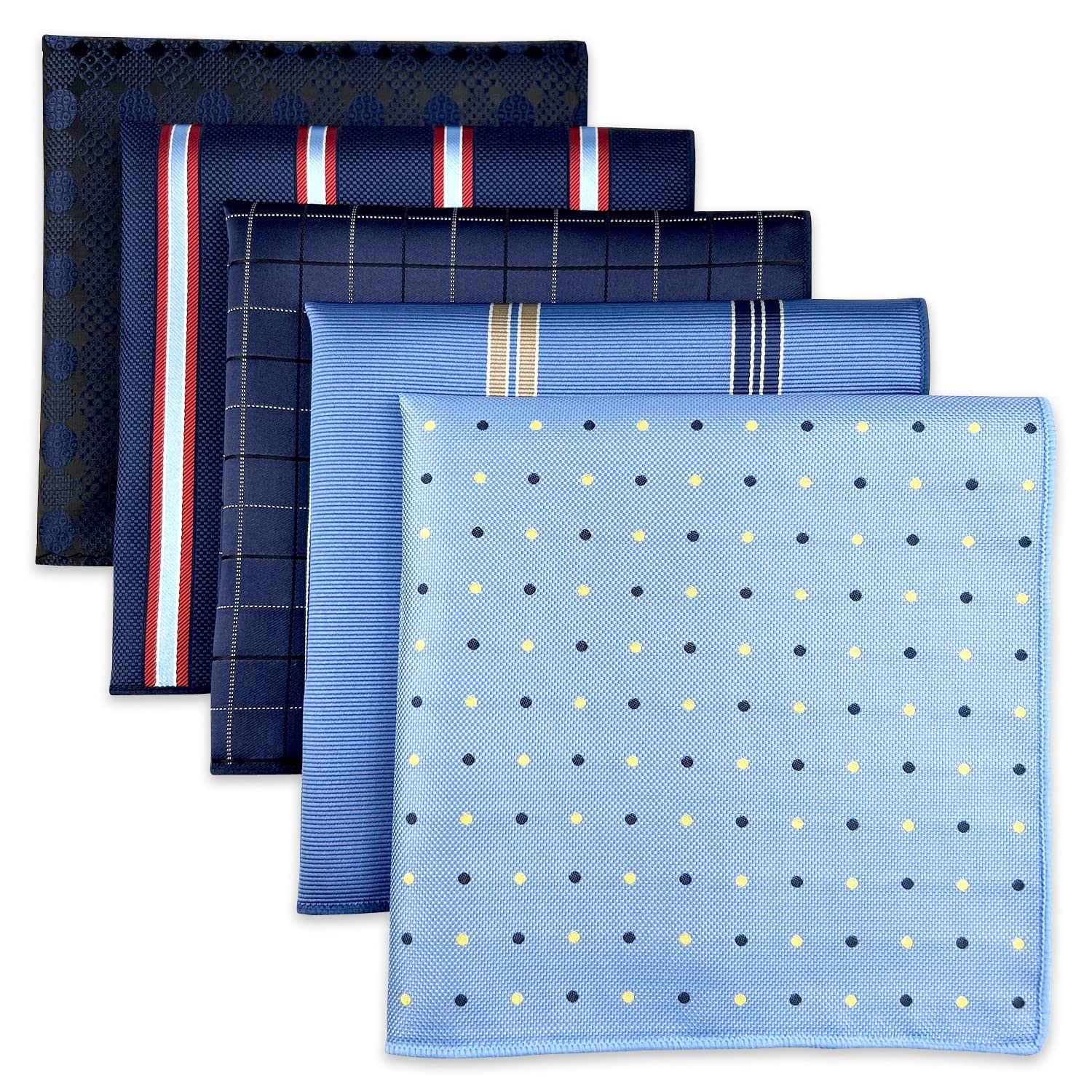 SHLAX&WING Assorted 5 Pieces Mens Silk Pocket Squares Handkerchiefs Set Lot