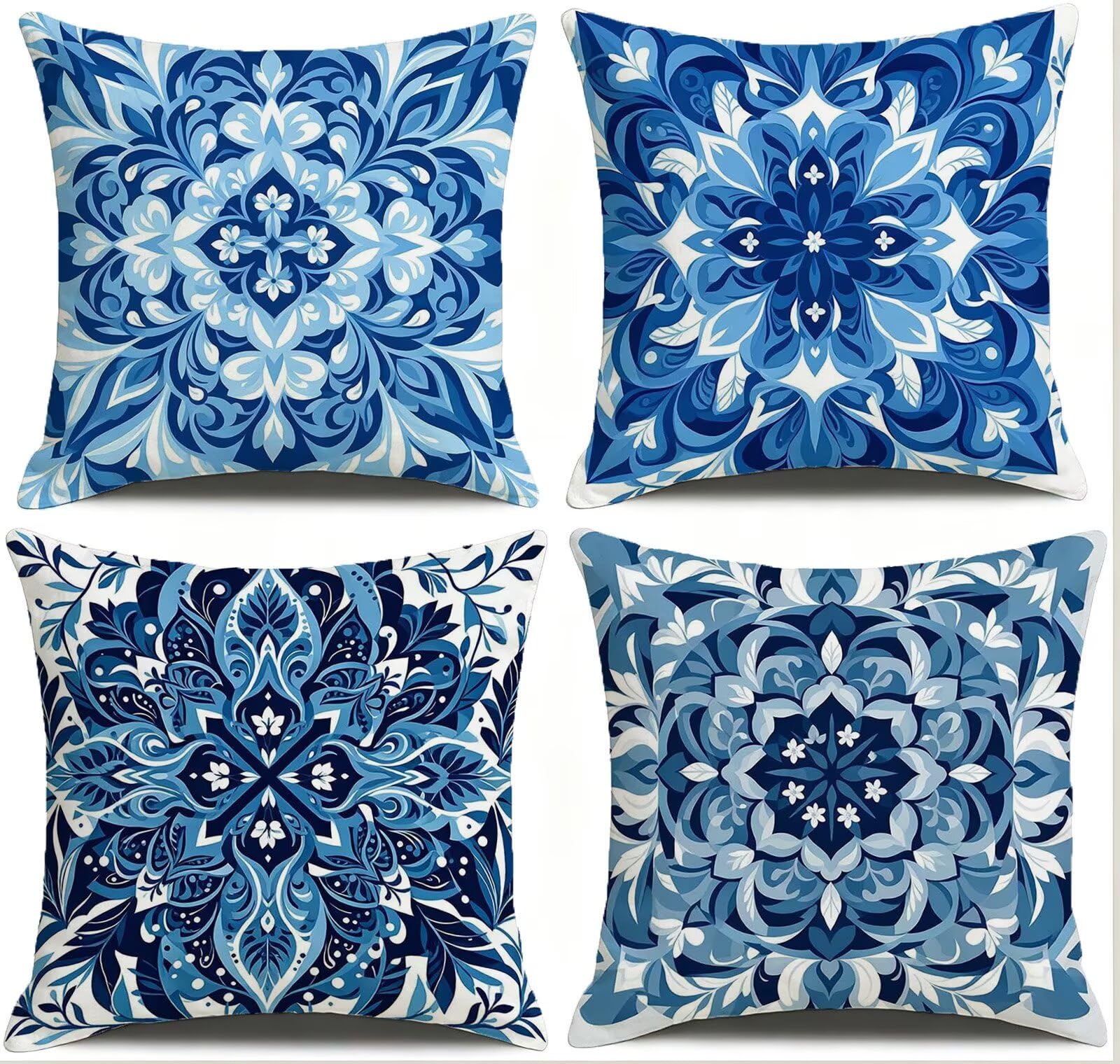 Cojines Exterior Azul Funda Almohada 45x45 Impermeables Juego de 4, Cod-518