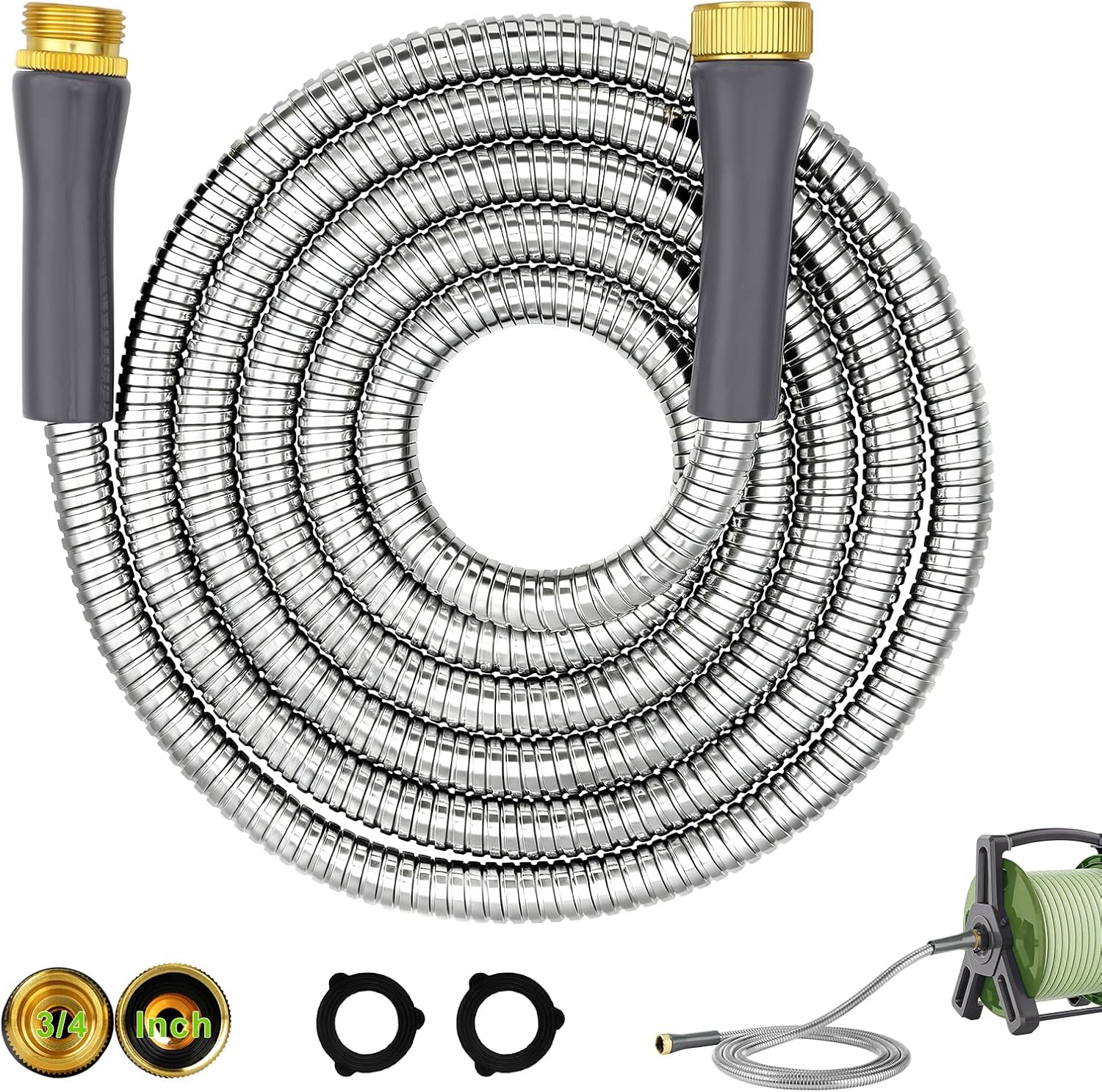 Metal Garden Hose 10 Ft Stainless Steel Short Water Hose with Metal Connector Flexible Leakproof Garden Hoses, Lightweight, Rust Proof, Puncture Proof Water Pipe for Hose Reel Yard Lawn Outdoor RV