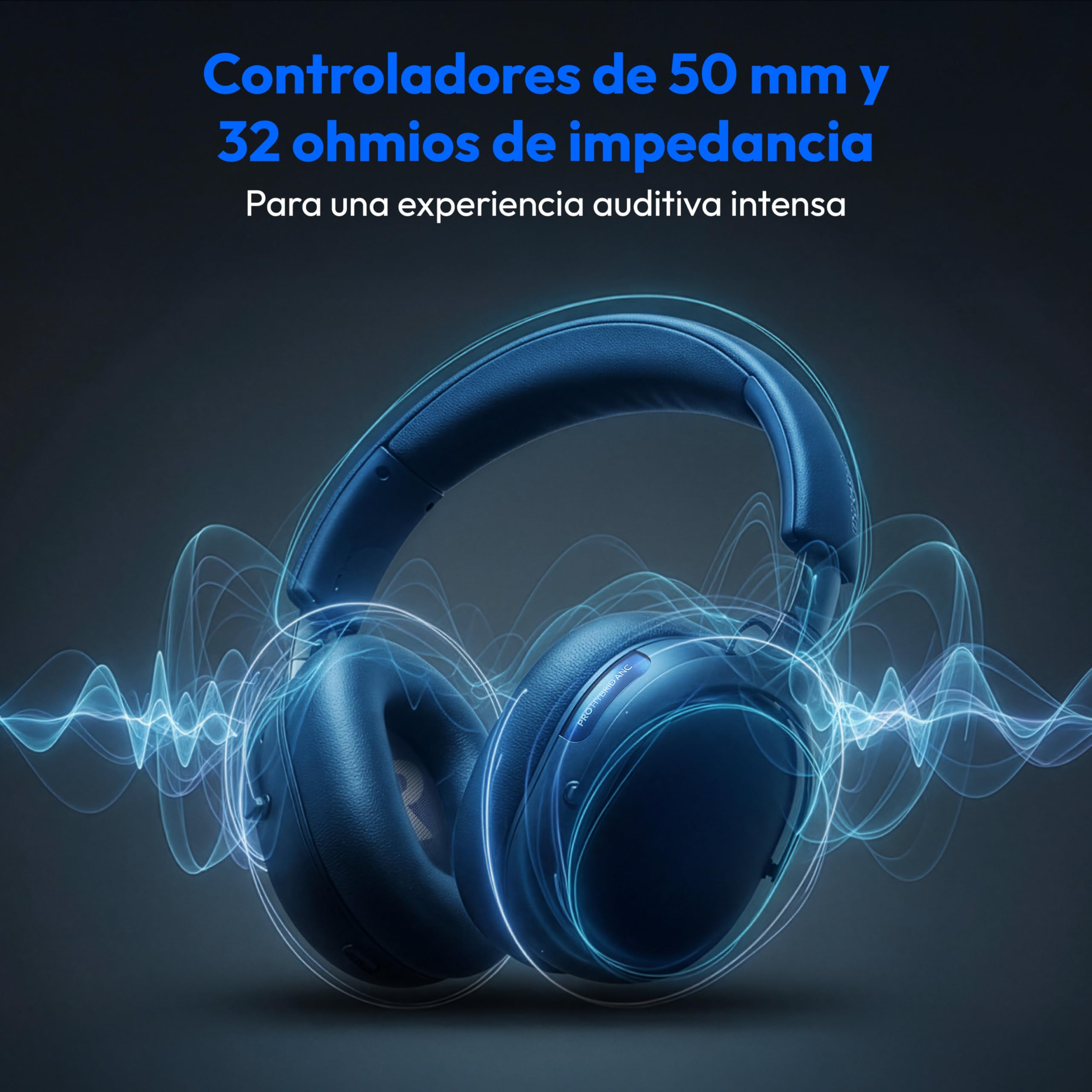 MEDION Auriculares Over Ear HX-1 Pro (inalámbricos, cancelación Activa de Ruido híbrida ANC, Bluetooth 6.0, 7+1 preajustes EQ, hasta 190 h de batería, protección contra Salpicaduras IPX4), Azul