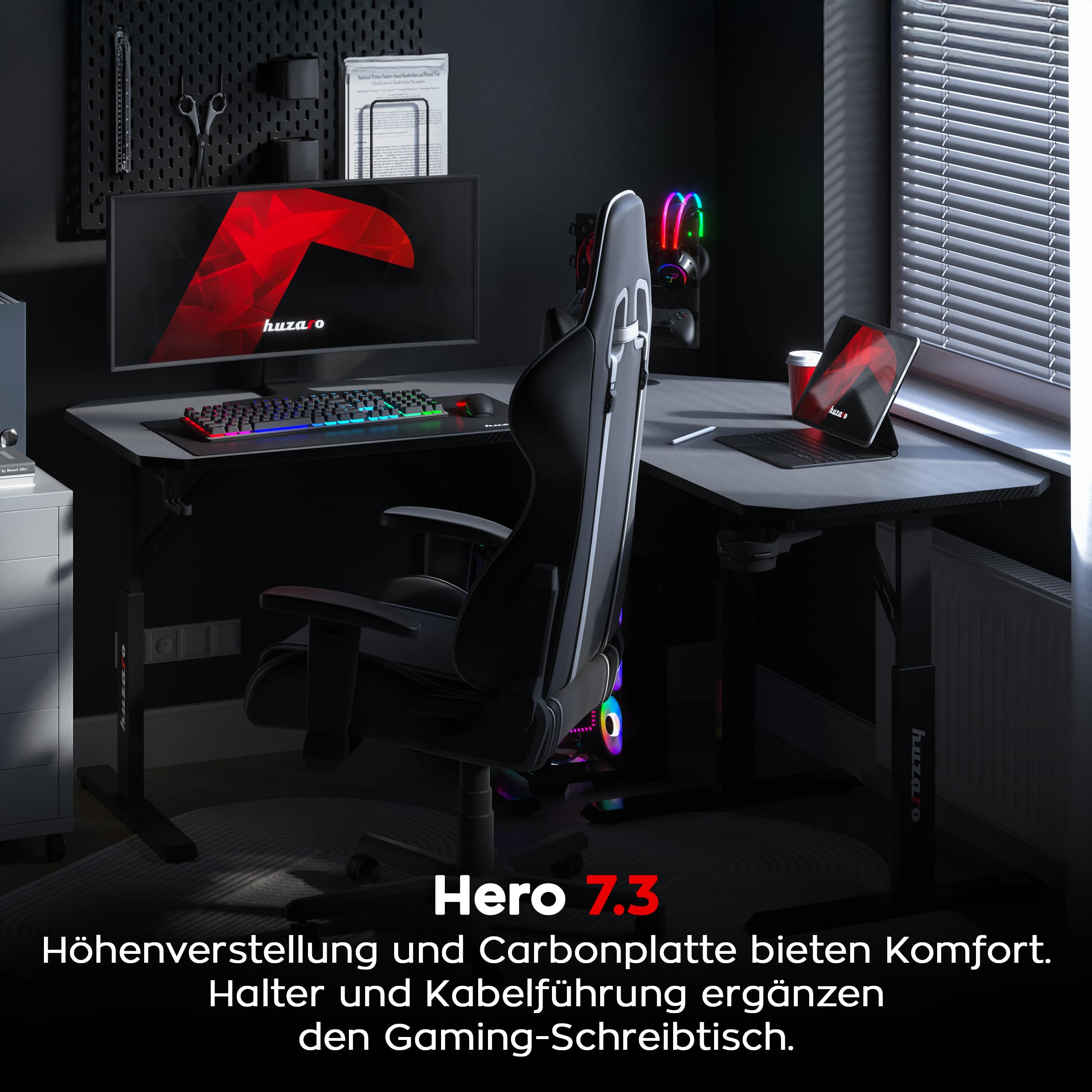 huzaro Hero 7.3 Eckschreibtisch 140x80 cm - Manuell höhenverstellbar | Platzsparendes Eckdesign für aufgeräumtes Setup - Robuste Oberfläche - Stabiler Gaming Tisch - Homeoffice und Lernen