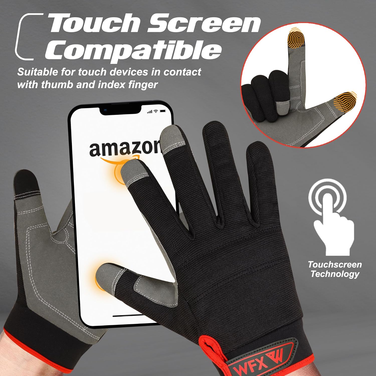 WFX Mens Work Gloves Utility Touch Screen Breathable Spandex Rigger Padded Working Mechanic Palm Safety Builder Gardening