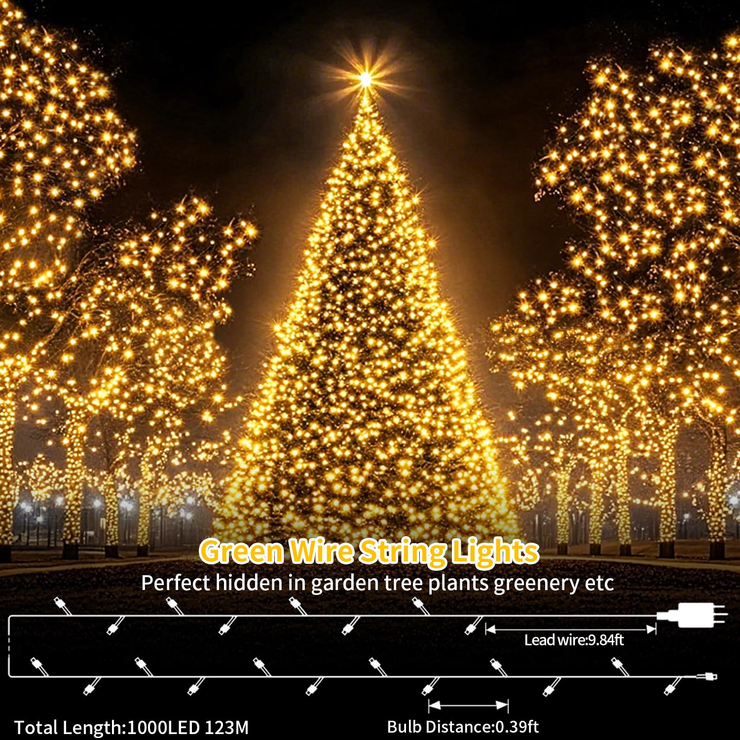 120M 1000 LED Outdoor Fairy Lights Green Wire String Lights Plug in Extra Long Christmas Lights Waterproof with Remote Timer 8 Modes for Outside Garden Patio Yard Party House Decorations-Warm White - Image 4
