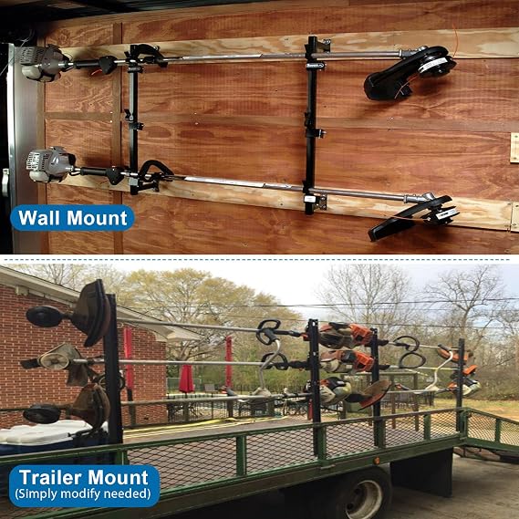 Trimmer Rack, 3 Place Heavy Duty Weedeater Rack for Walls, Enclosed Trailers and Open Trailers with Locks, Black Steel