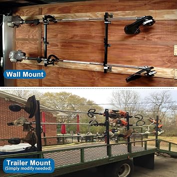 Trimmer Rack, 3 Place Heavy Duty Weedeater Rack for Walls, Enclosed Trailers and Open Trailers with Locks, Black Steel