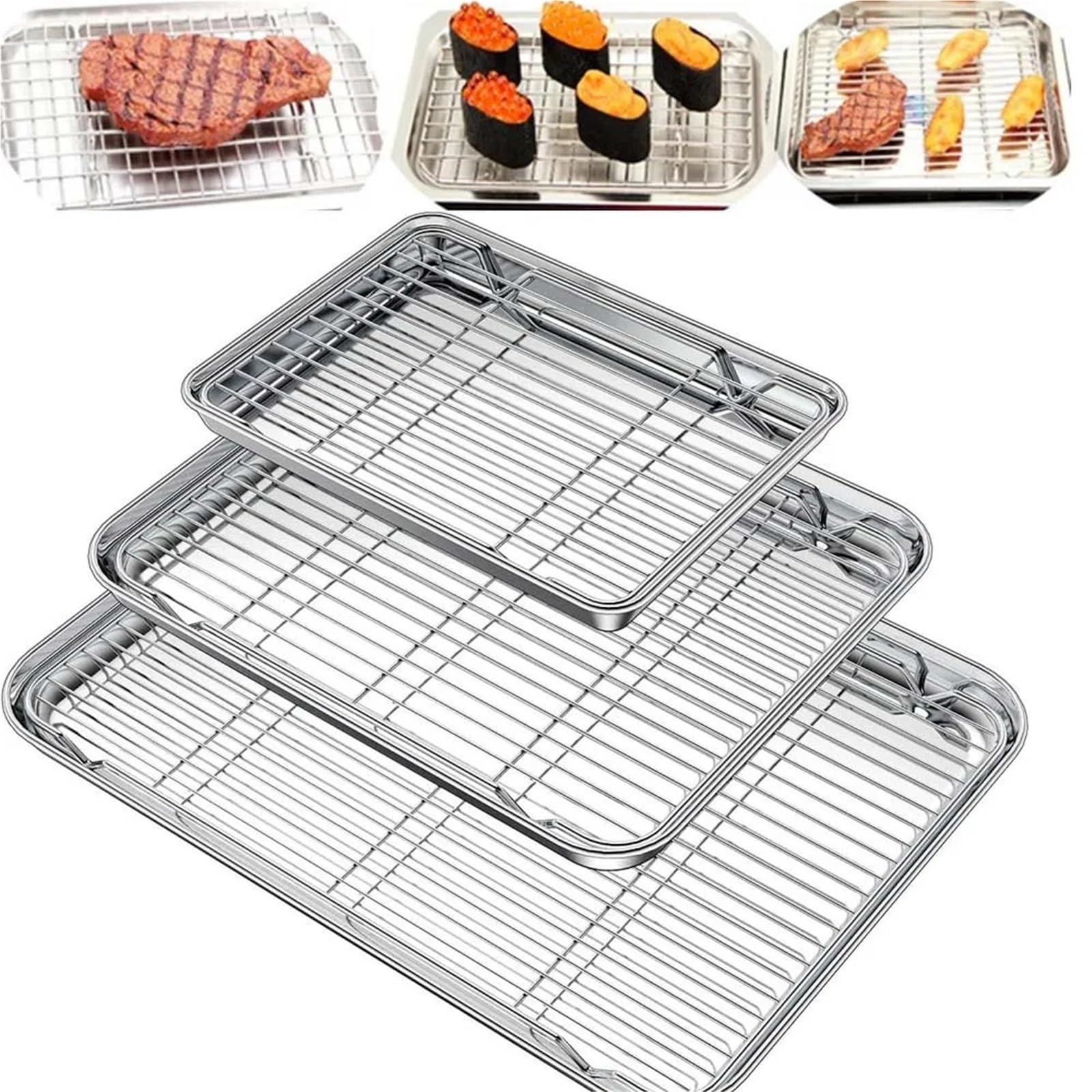 Bandeja para Hornear de Acero Inoxidable con Rejilla de Alambre, Accesorios de Cocina para Barbacoa