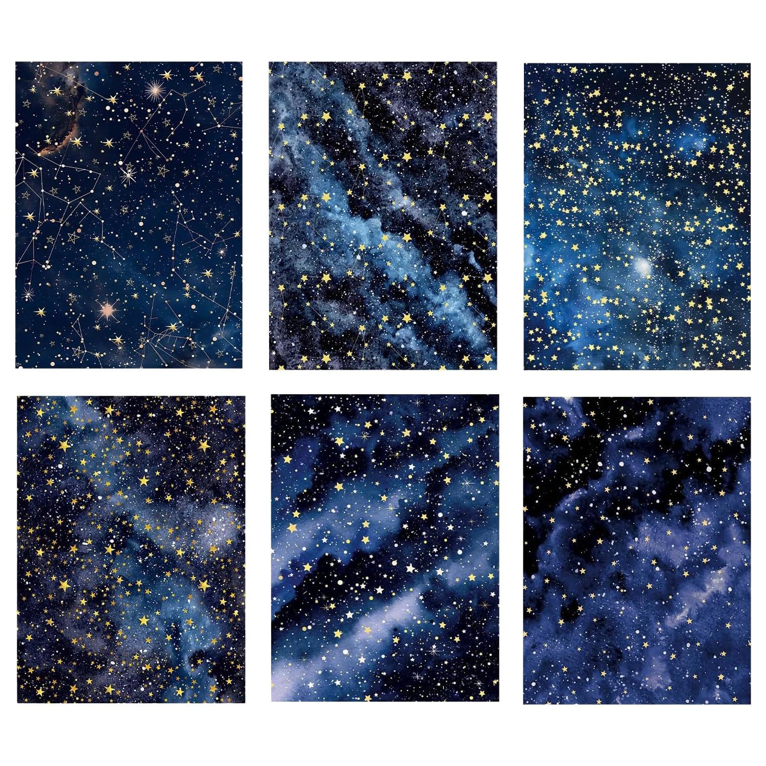 Tabanzhe 6 Sheets Starry Sky Gift Wrapping Paper,50x70cm Blue Gold Star Design Wrapping Paper Sheets for Birthday Christmas Wedding Party Gift Wrap