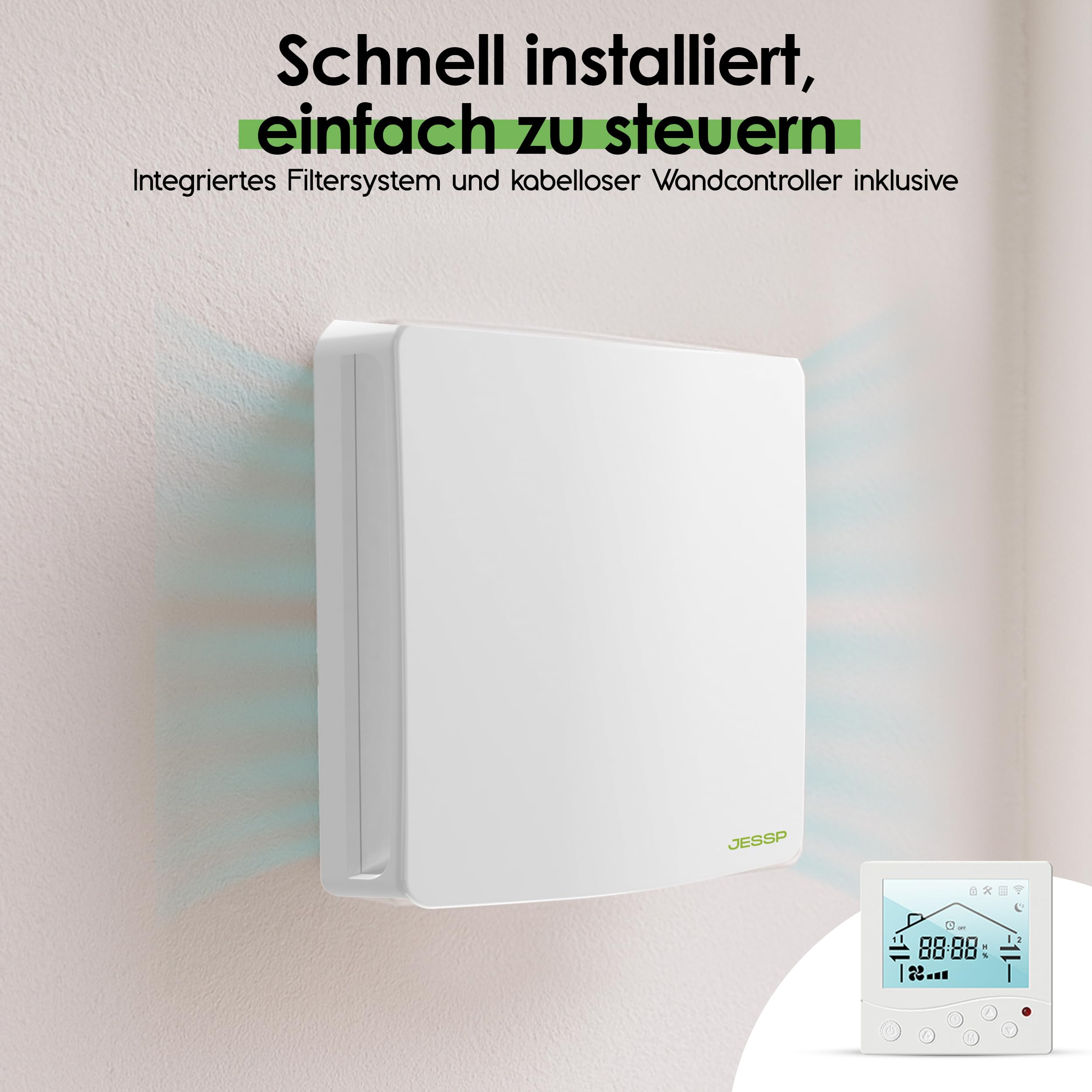 Eco Smart DZ Easy+ - Ventilazione abitativa con controller, 97% di recupero del calore, controllo dell'umidità, Wi-Fi, filtro F7, diametro 160 mm, estremamente silenzioso, classe energetica A, 5