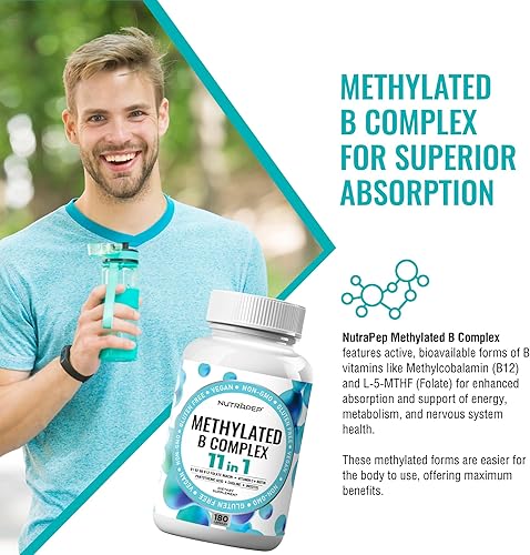 Miniatura 2 de Vitaminas del complejo B metilado  Complejo multivitamínico completo de metilo B con bioactivo B9 5-MTHF B6 B12  Suplemento de apoyo MTHFR para la