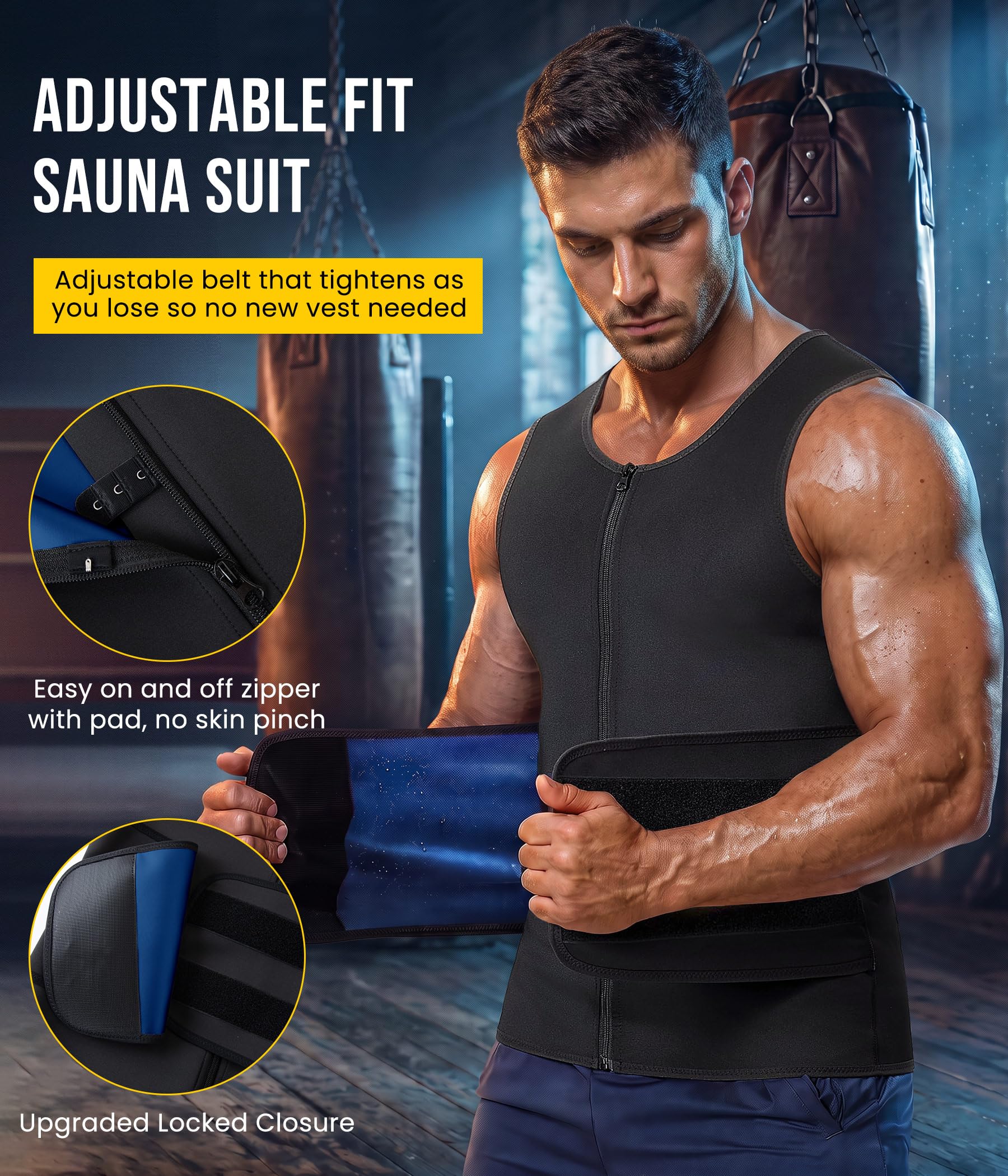 Junlan Combinaison de sauna 2 en 1 pour homme avec bande de transpiration pour le ventre