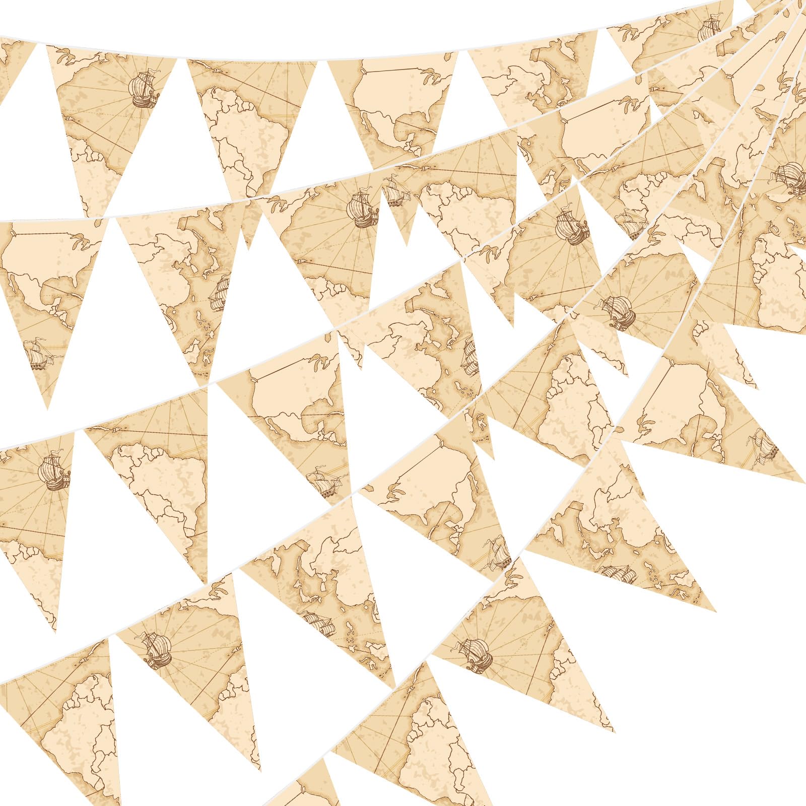 HESTYA 5 Pcs 49 Ft Vintage Map Pennant Banner Adventure Triangle Flag