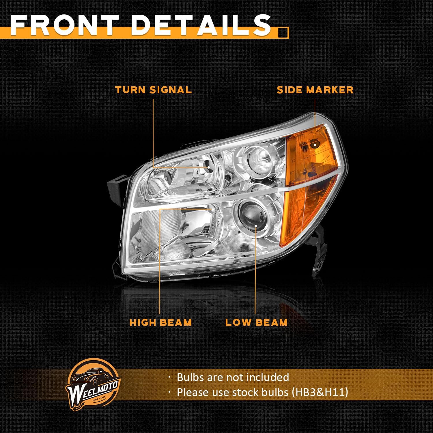 WEELMOTO for 2006-2008 Honda Pilot [4-Door Sport Utility] headlight, for 2006 2007 2008 Honda Pilot Headlights Pair with Chrome Housing Amber Reflector Left + Right Side