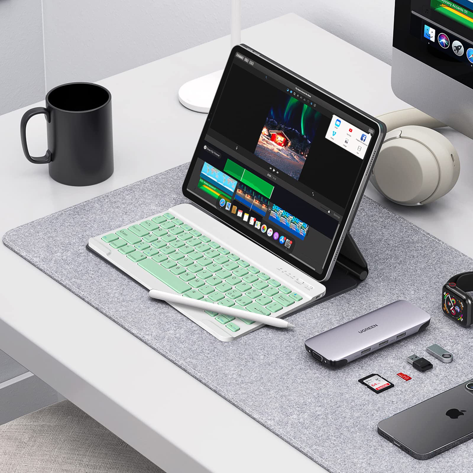 HZD Tastiera Wireless Bluetooth, Rechargeable Universale, per Tablet Samsung/IOS/Android/Windows/Telefoni, Layout Italiano QWERTY, Ultra Sottile, Piccola