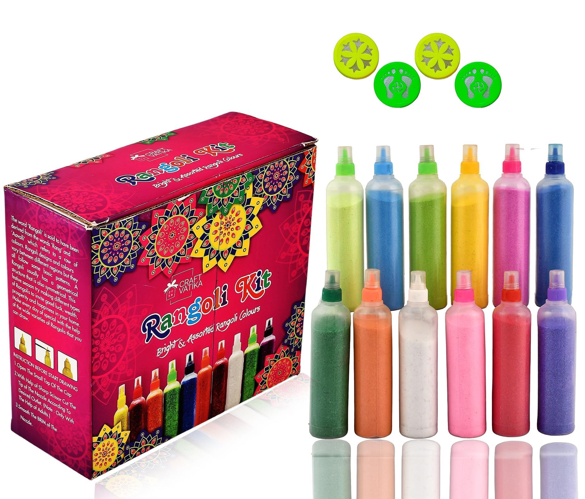 CraftVatika Rangoli Making Tools Kit Set of 10 (Rangoli Color Powder Tube Bottle and Set of 6 Rangoli Stamp Stencil Fillers, (Multicolour) (B09GG1WTGH) Amazon Price History, Amazon Price Tracker