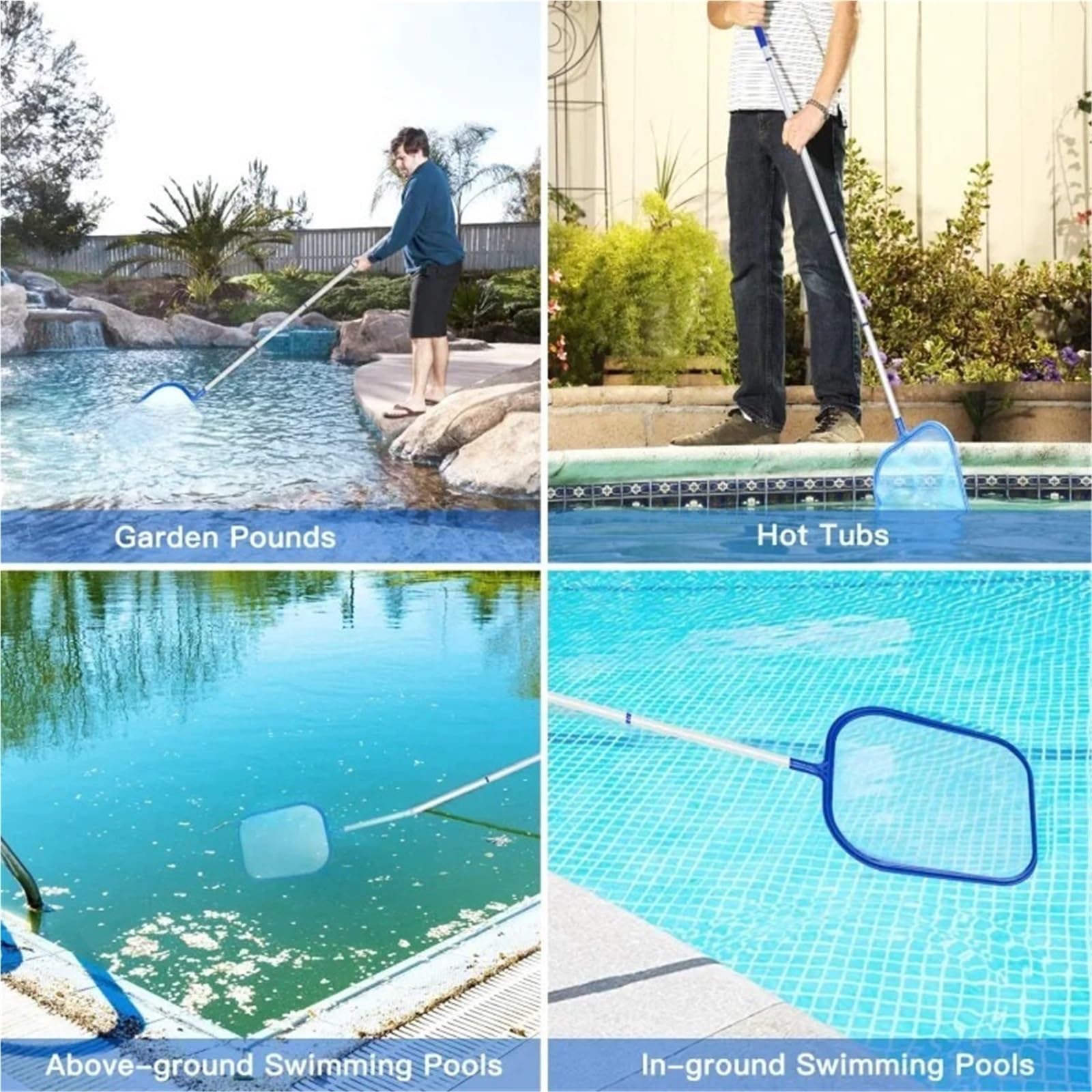 Red desnatadora for Piscina con 5 Secciones de Poste Aluminio 64'', Hoja limpiadora Piscinas, spas, jacuzzis y Fuentes para Estanque
