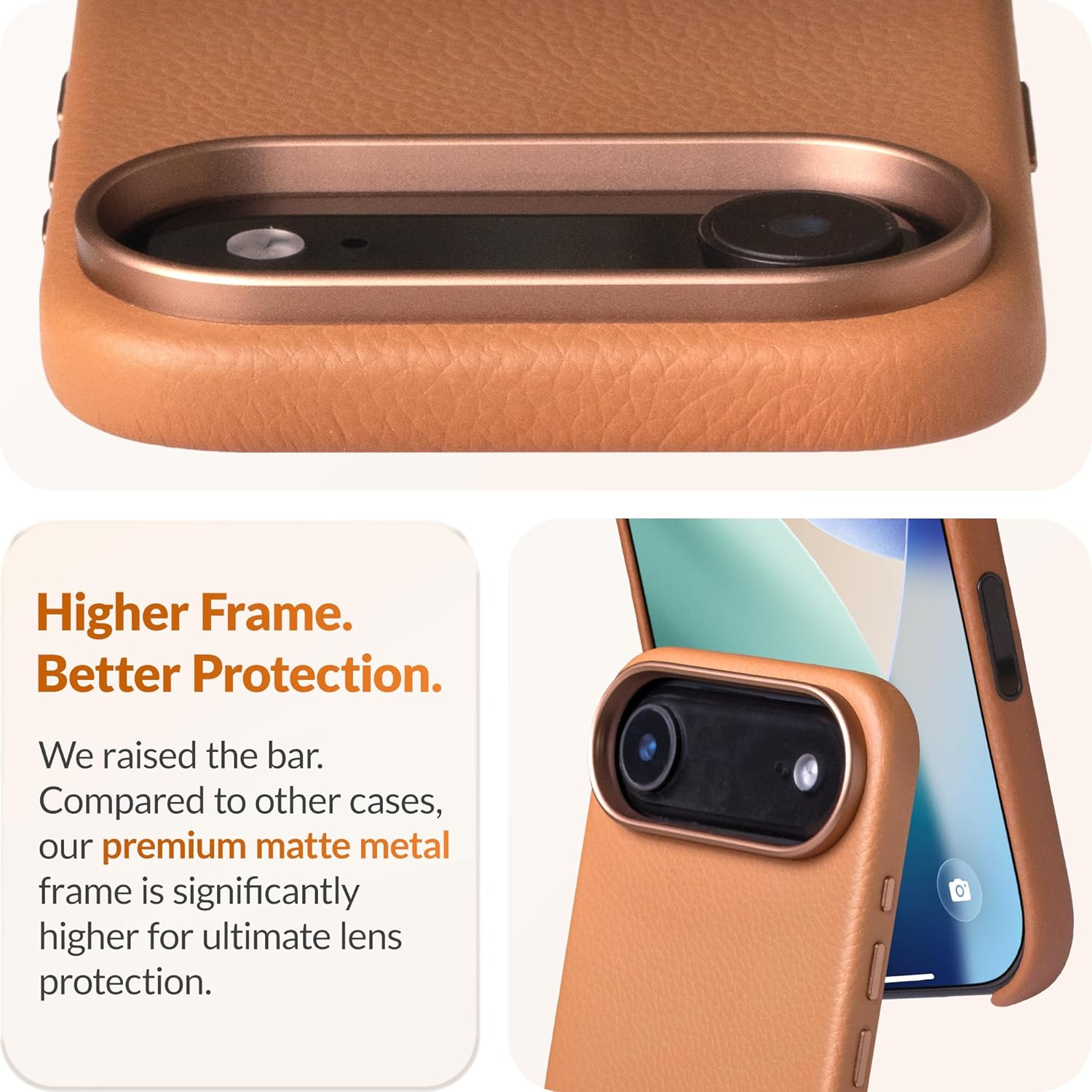 LONLI Urban | Pebbled Leather - European Genuine Pebbled Leather Case for iPhone 17 Air - [Built-in Camera Control and Compatible with Magsafe] - Saddle - Image 4