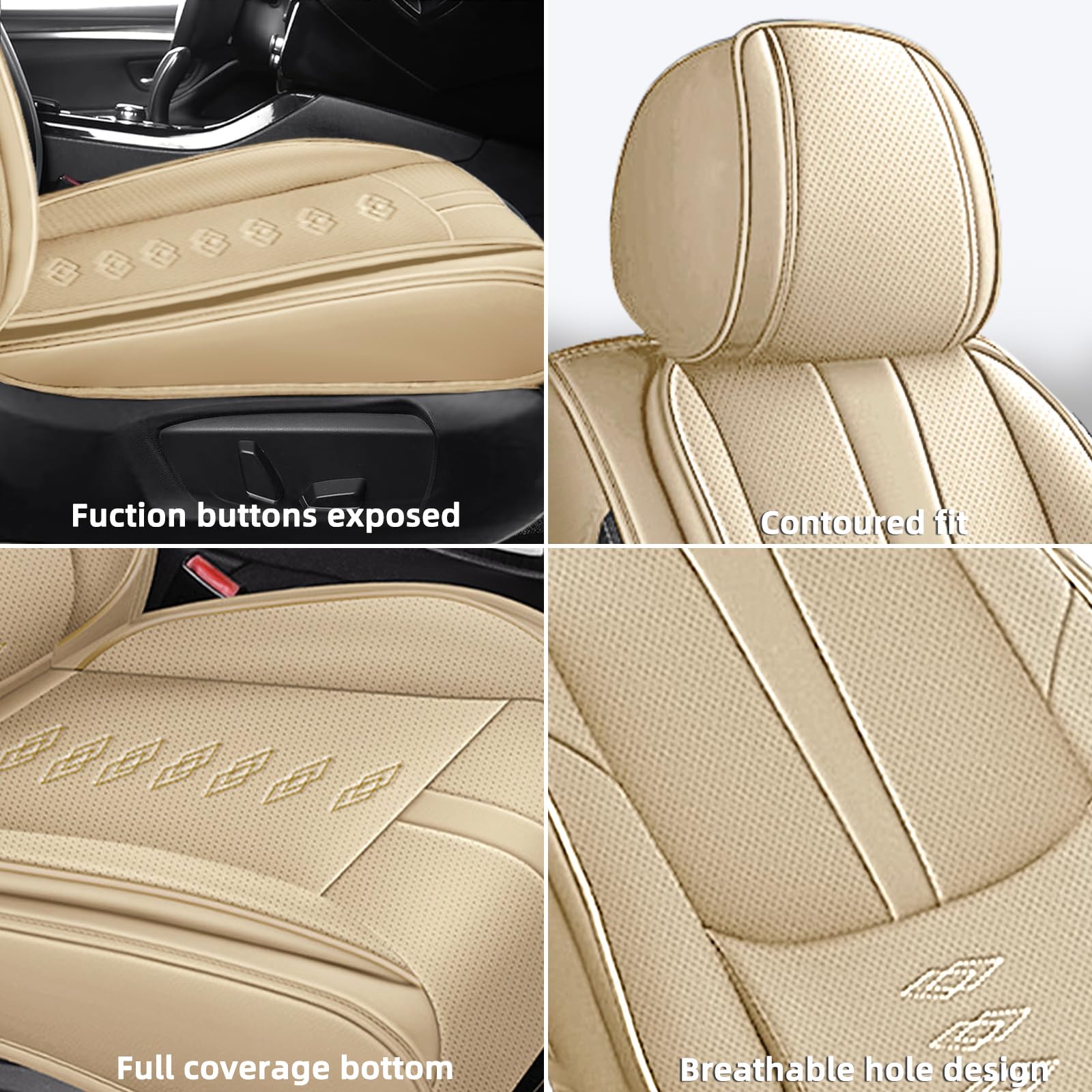 Leather Seat Covers for Volkswagen VW Golf Alltrack 2017-2019,Premium Car Seat Covers Full Set,Waterproof Car Seat Protectors with Airbag,Comfort Interior Cover Seats for Cars(Beige)