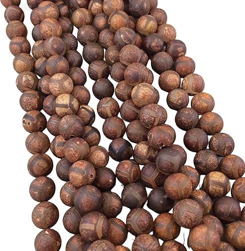 Cuentas redondas de ágata tibetana en forma de bola, 0.394 in, color marrón mate natural, hebra de 15.5 pulgadas (aproximadamente 38 cuentas),