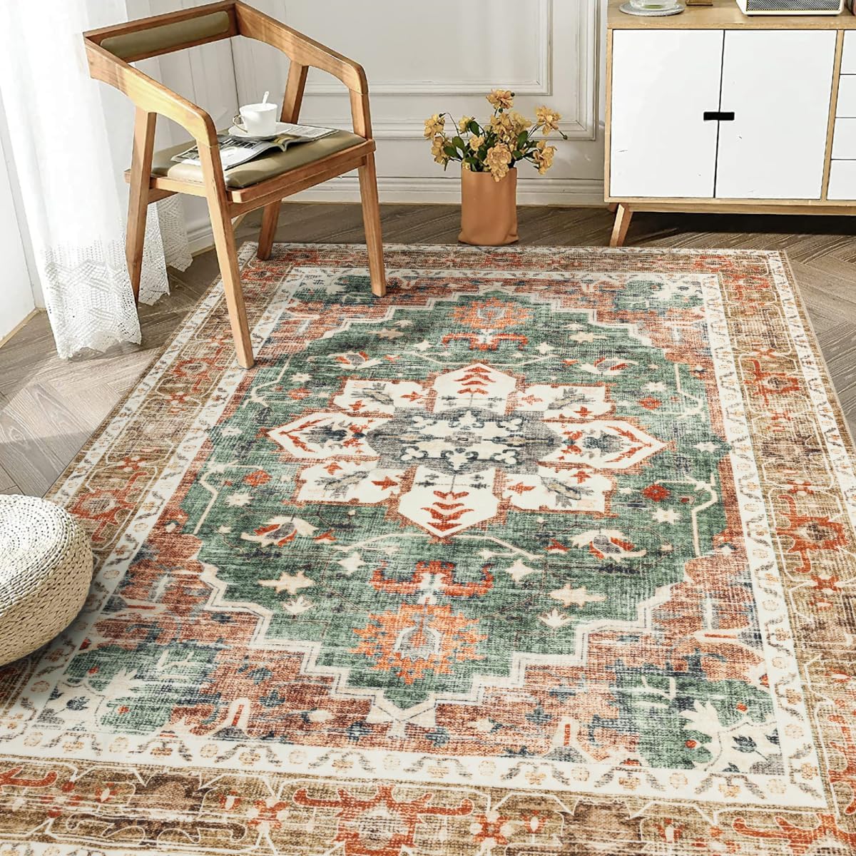 Amazon.com: nusoarug 5x7 Green Boho Area Rug Machine Washable, 5' x 7 ...
