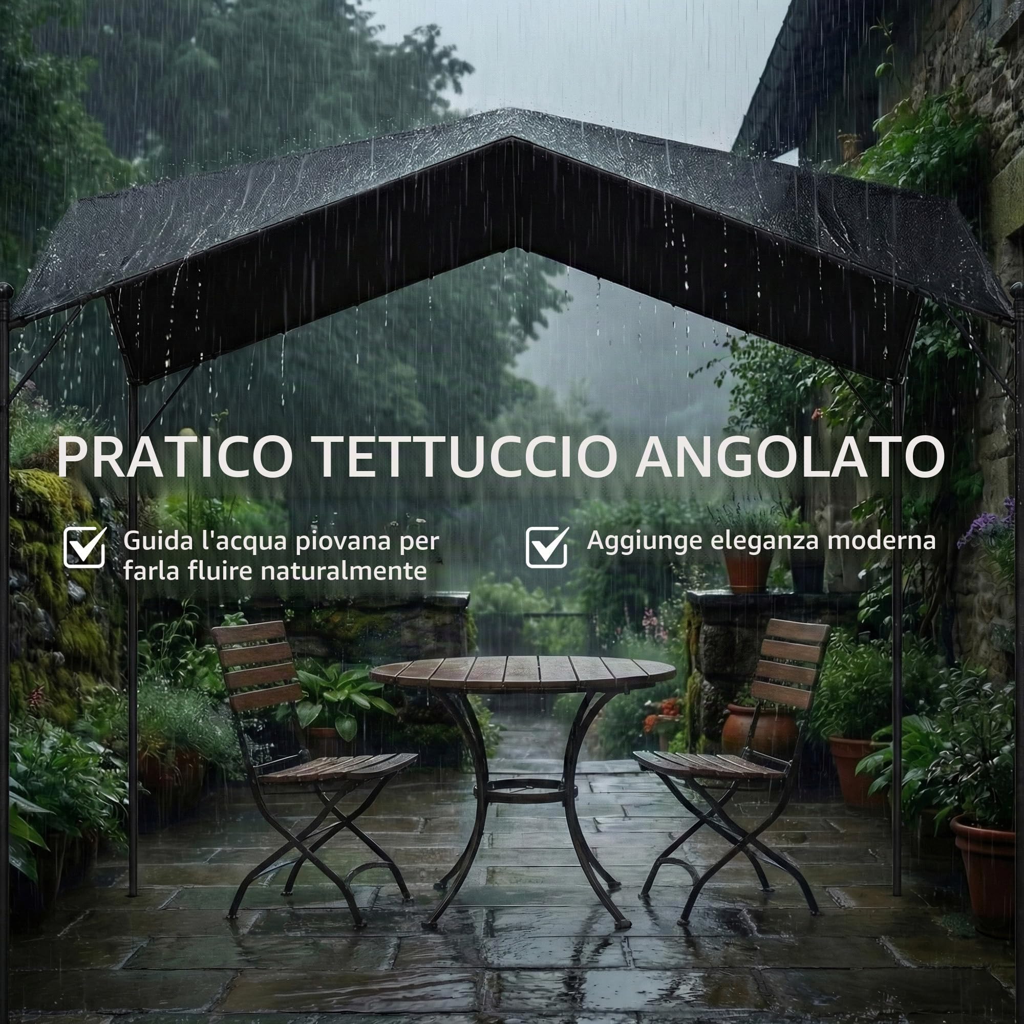 Outsunny Pergola 3x3m idrorepellente a due falde Grigio scuro